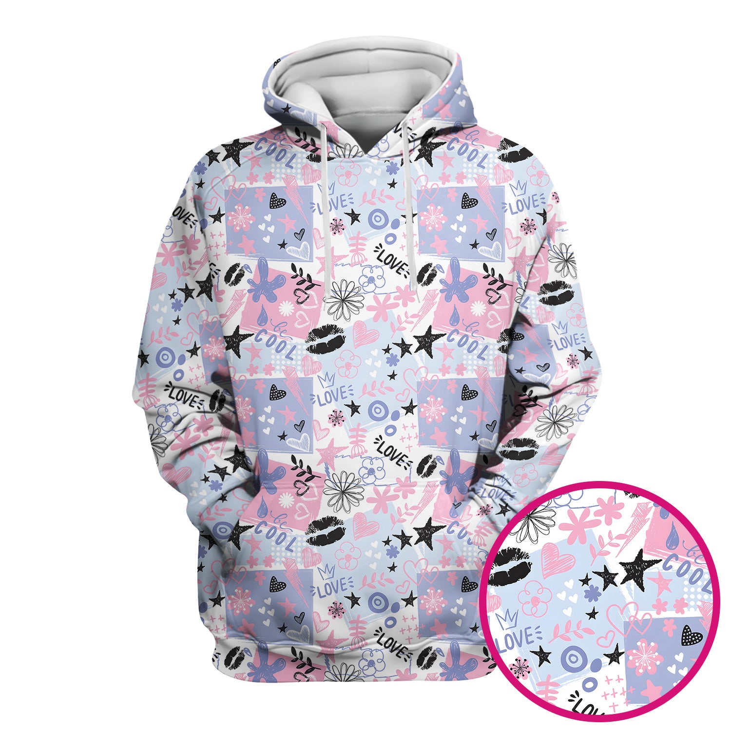 Cute Love Hearts Doodle Print Scrub Top, Comfortable Scrubs for Nurses