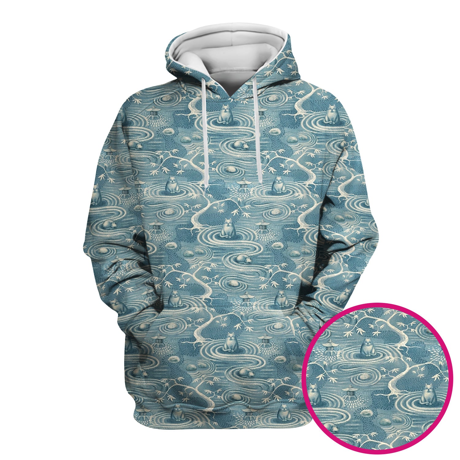 Zen Cat Water Garden Pattern  Scrub Top, Breathable Fabrics Nursing Uniform