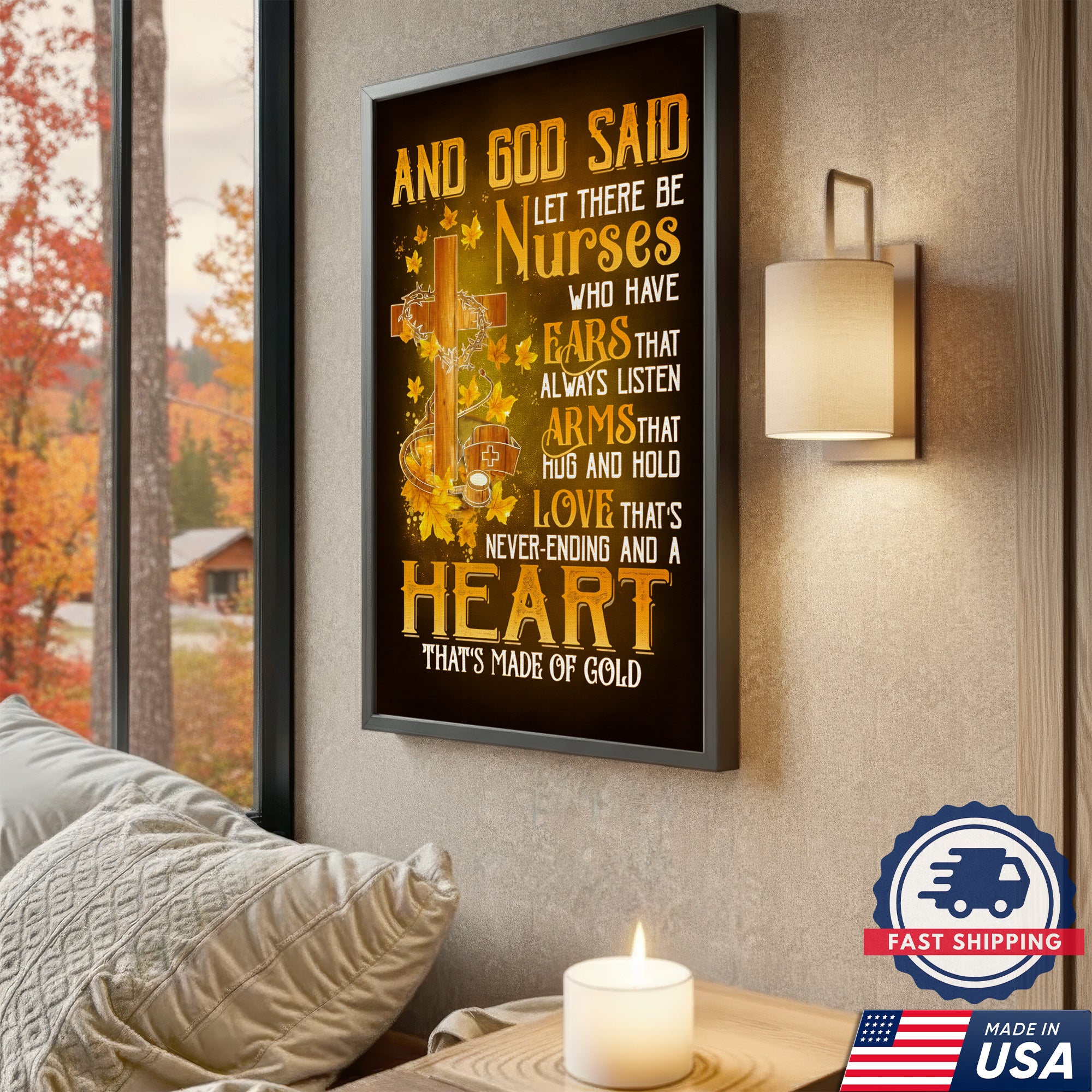 Christian Nurse Wall Art Canvas, And God Said Let There Be Nurses Quote, Gift for RN CNA LPN