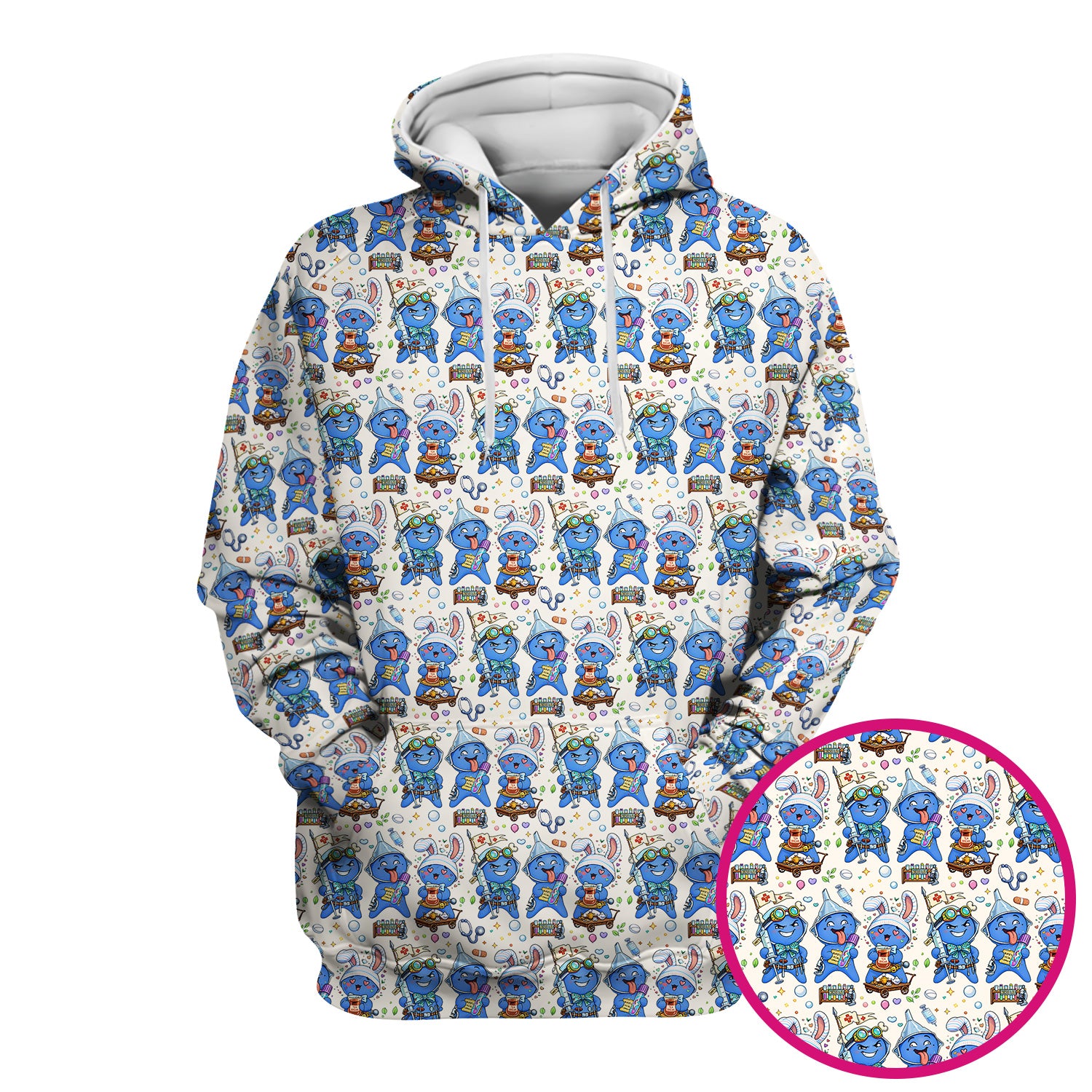 Cute Glove Doll Hospital Medical Cartoon Nurse Pattern Scrub Top, Comfortable Scrubs for Nurses
