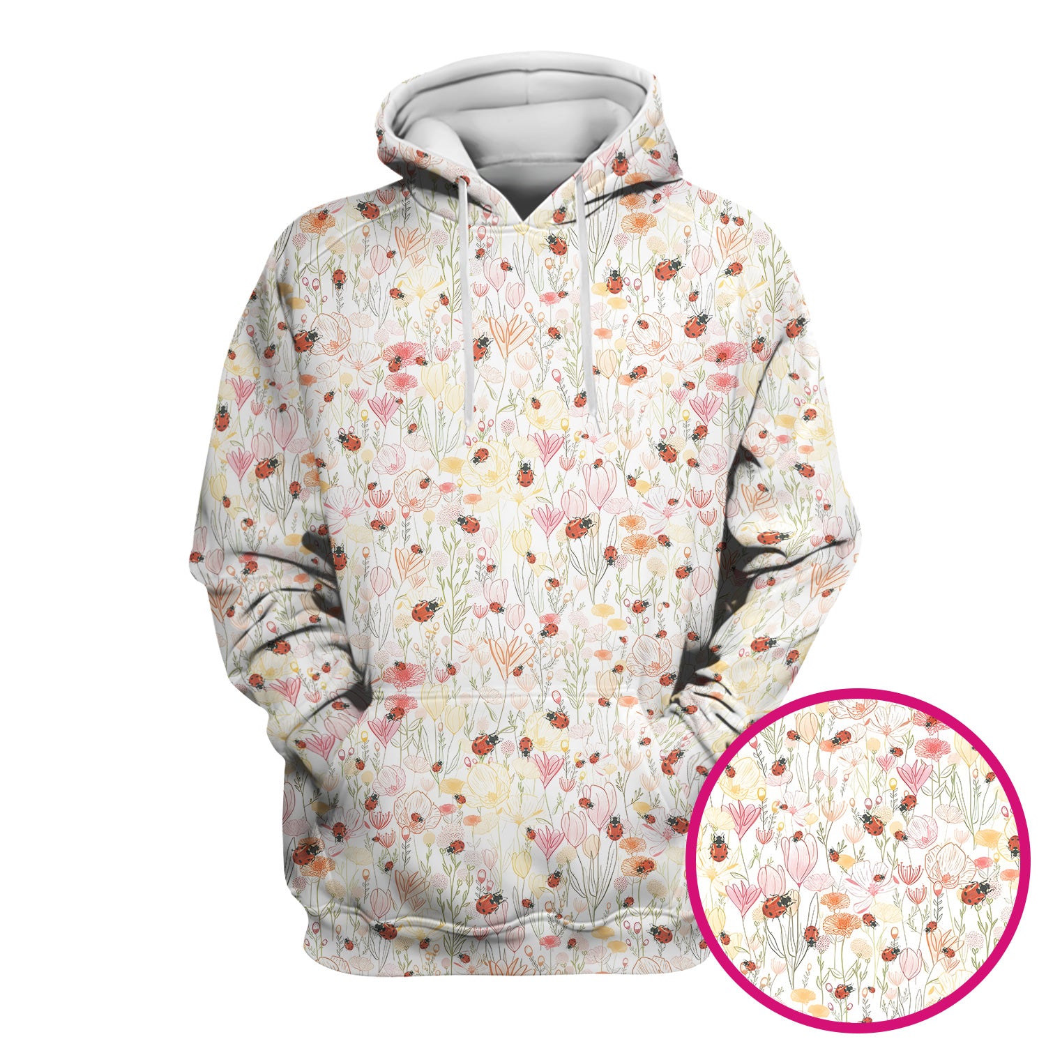 Cute Nurse Wildflower Ladybug Garden Pattern Scrub Top, Comfortable Scrubs for Nurses