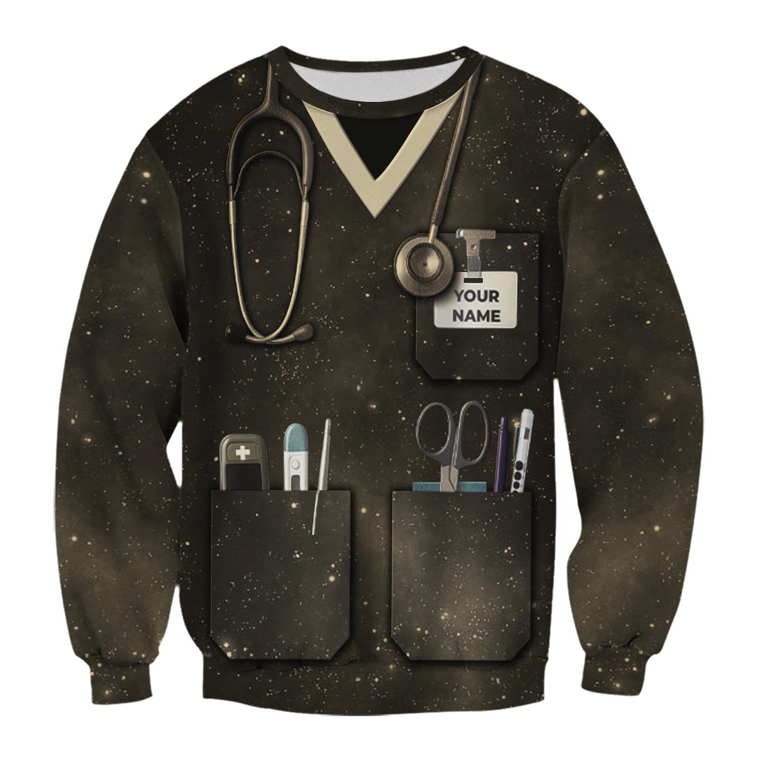 Custom Name Nurse Scrub Shirt - Stethoscope Pocket Tools & Flower Inspiration Design - Appreciation Gift for RN CNA LPN Healthcare Workers