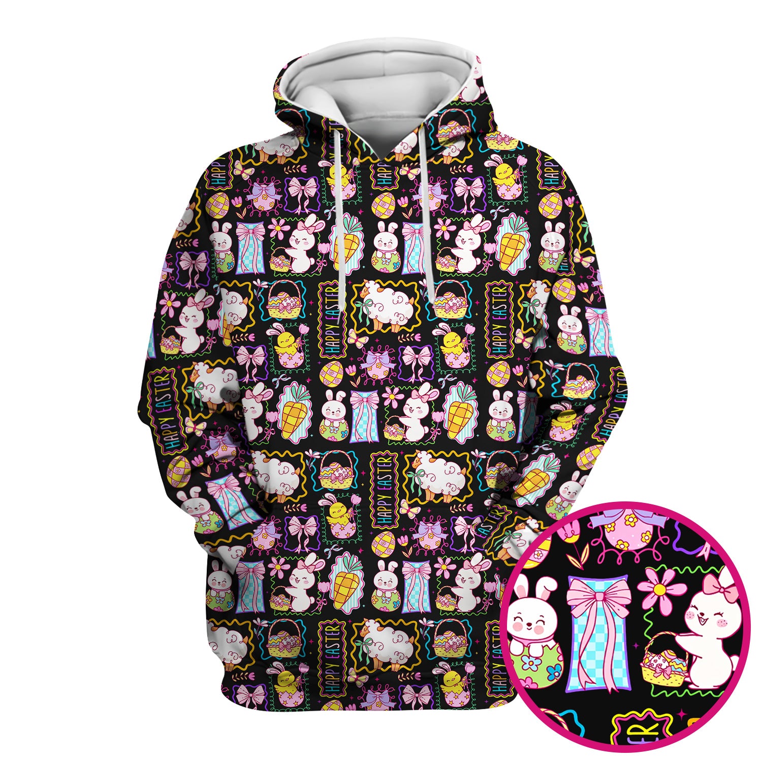 Cute Easter Bunny Egg and Bow Print Scrub Top, Breathable Fabrics Nursing Uniform
