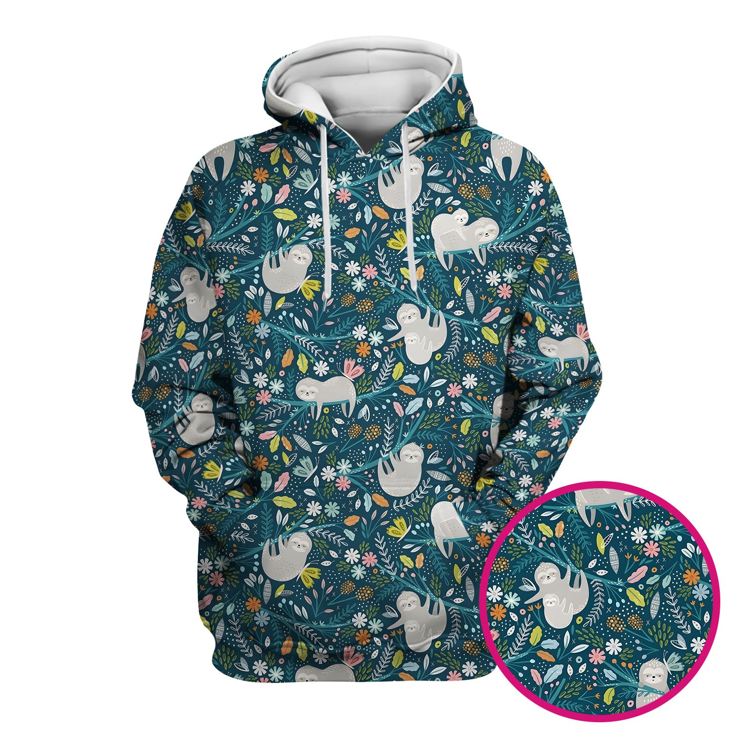 Cute Sloth Jungle Leaf Floral Pattern Scrub Top, Breathable Fabrics Nursing Uniform