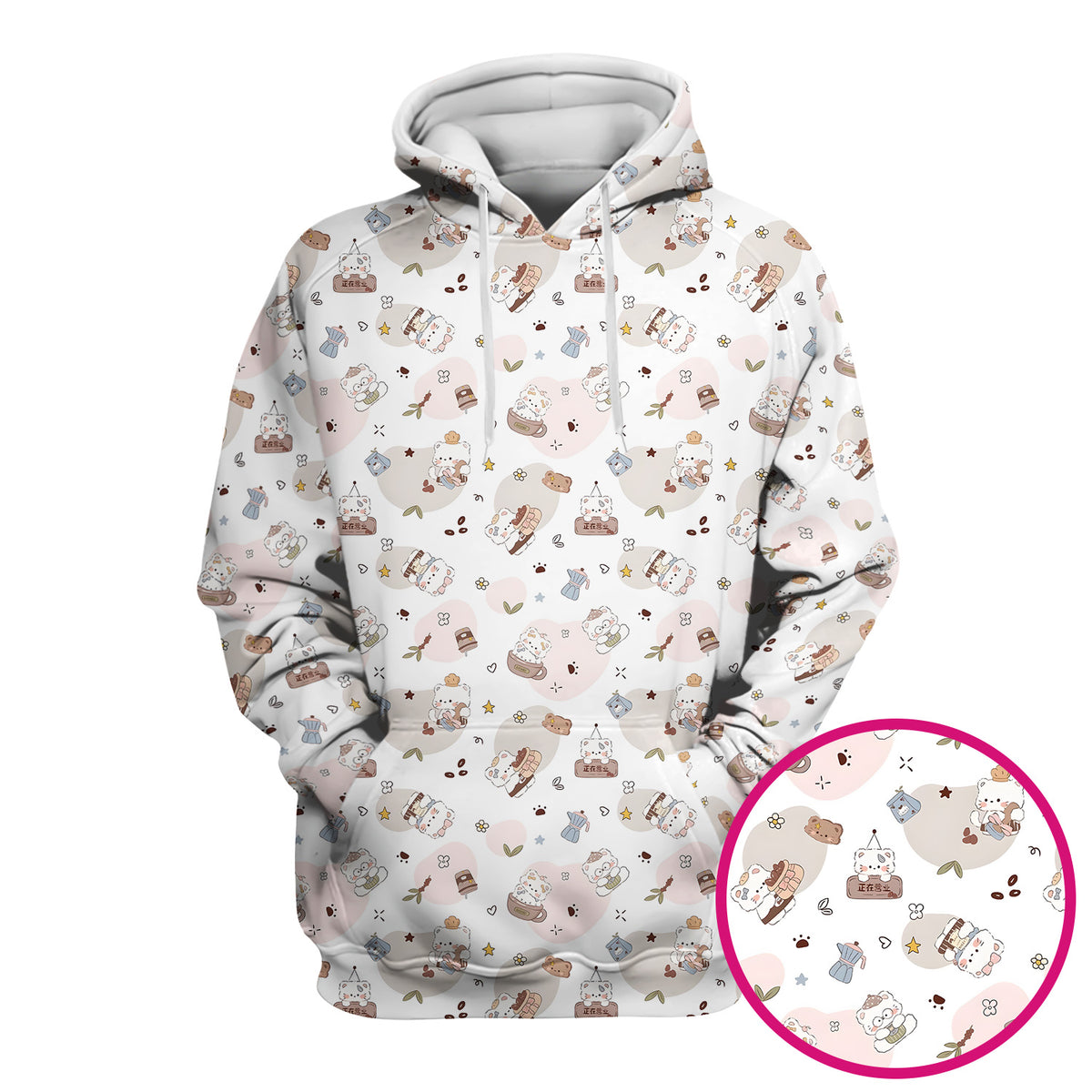 Cute Cat With Coffee Paw Heart Pattern Scrub Top, Comfortable Scrubs for Nurses