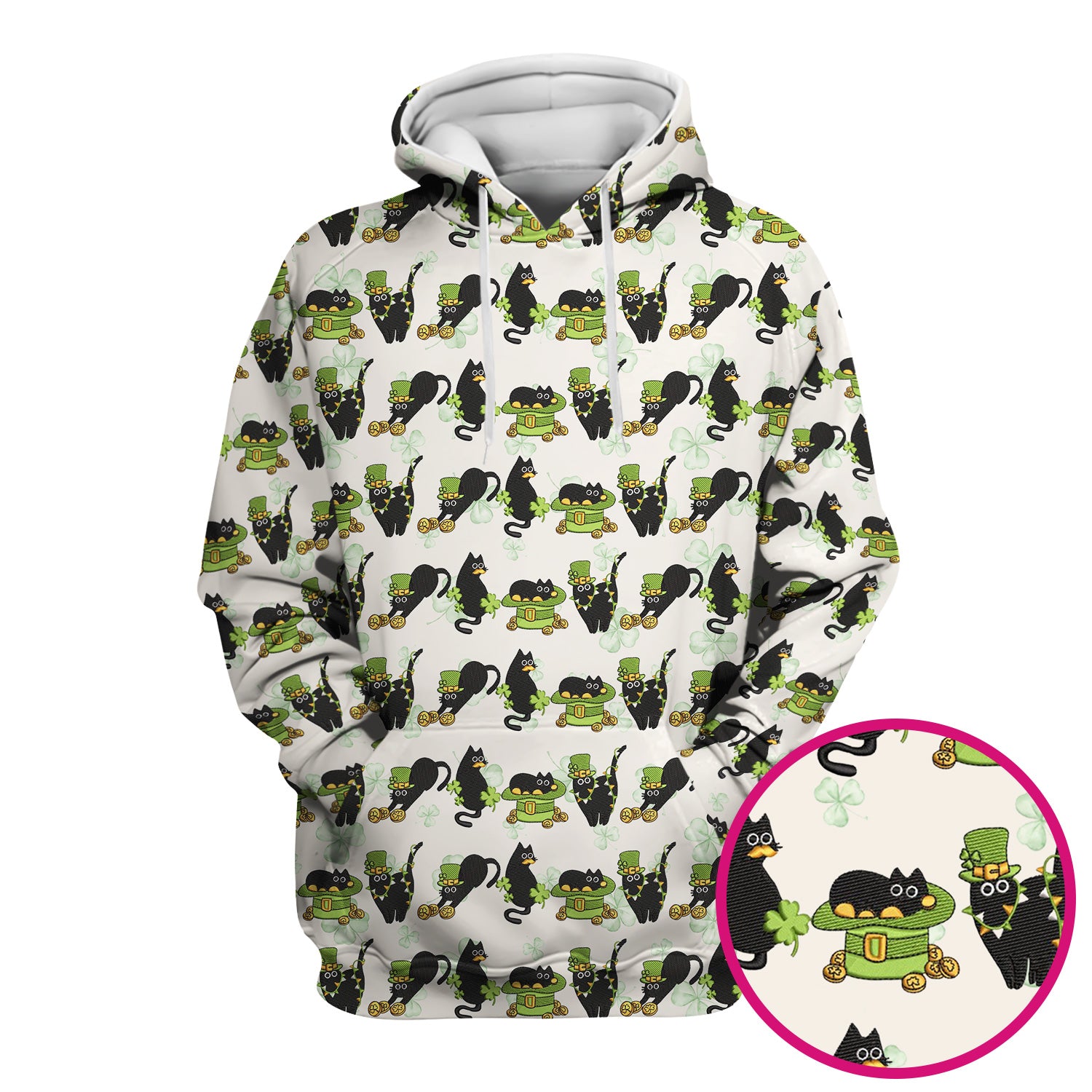 St. Patrick Black Cat Clover Print Nurse Scrub Top, Comfortable Scrubs for Nurses