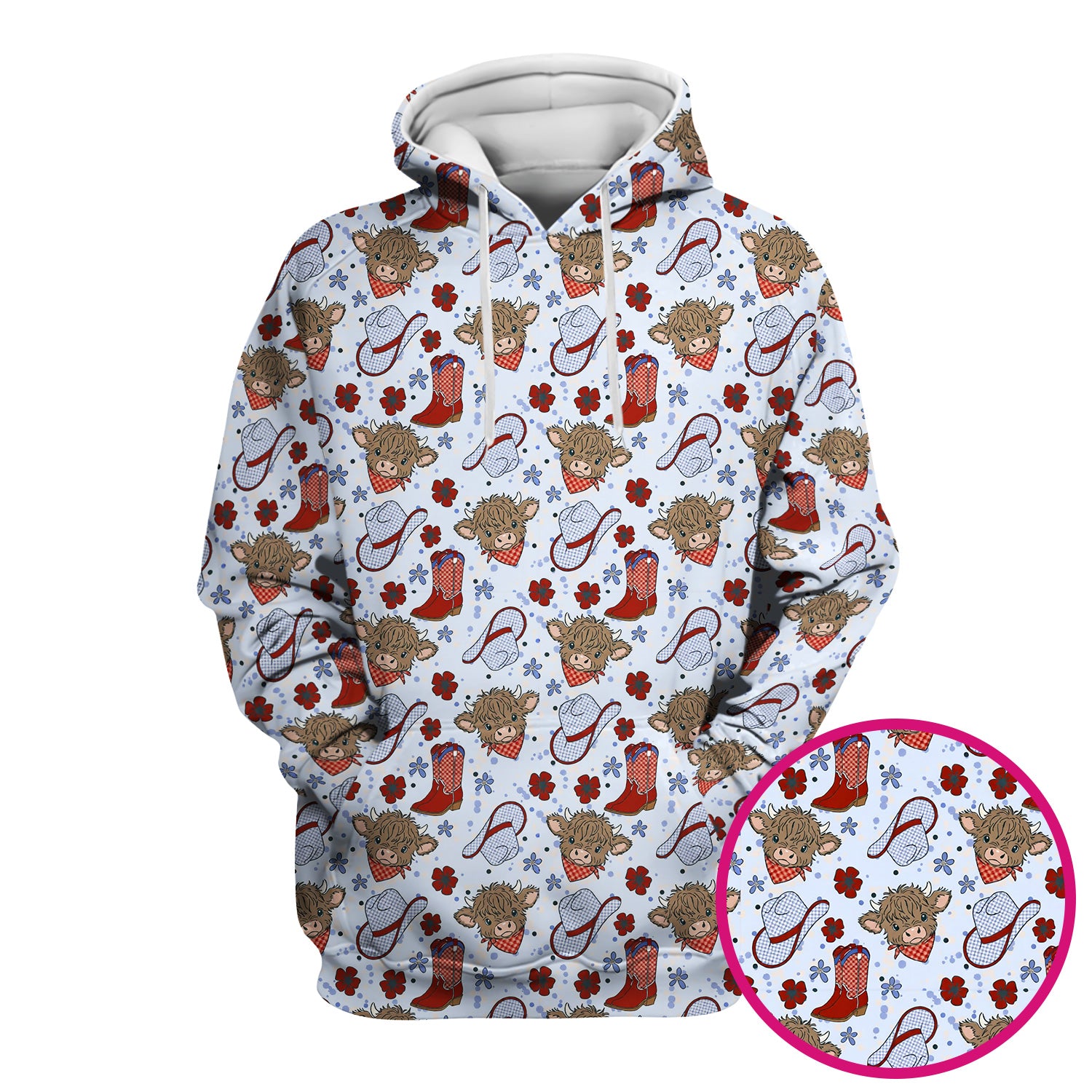Cute Highland Cow Cowboy Boots Pattern Scrub Top, Comfortable Scrubs for Nurses
