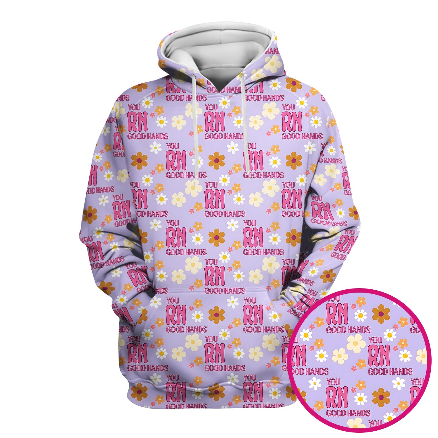 You RN Good Hands Floral Daisy Pattern Scrub Top, Comfortable Scrubs for Nurses
