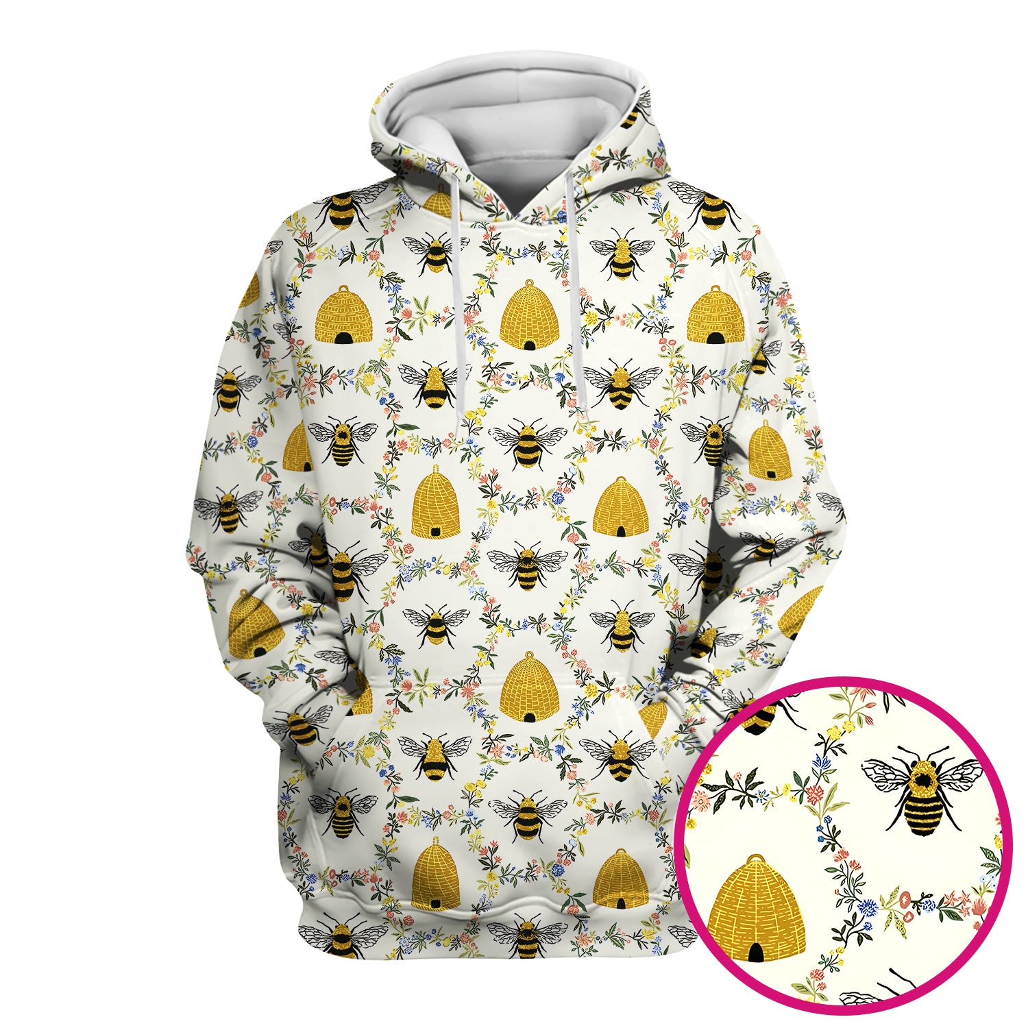 Honey Bee Beehive Floral Pattern Scrub Top, Comfortable Scrubs for Nurses