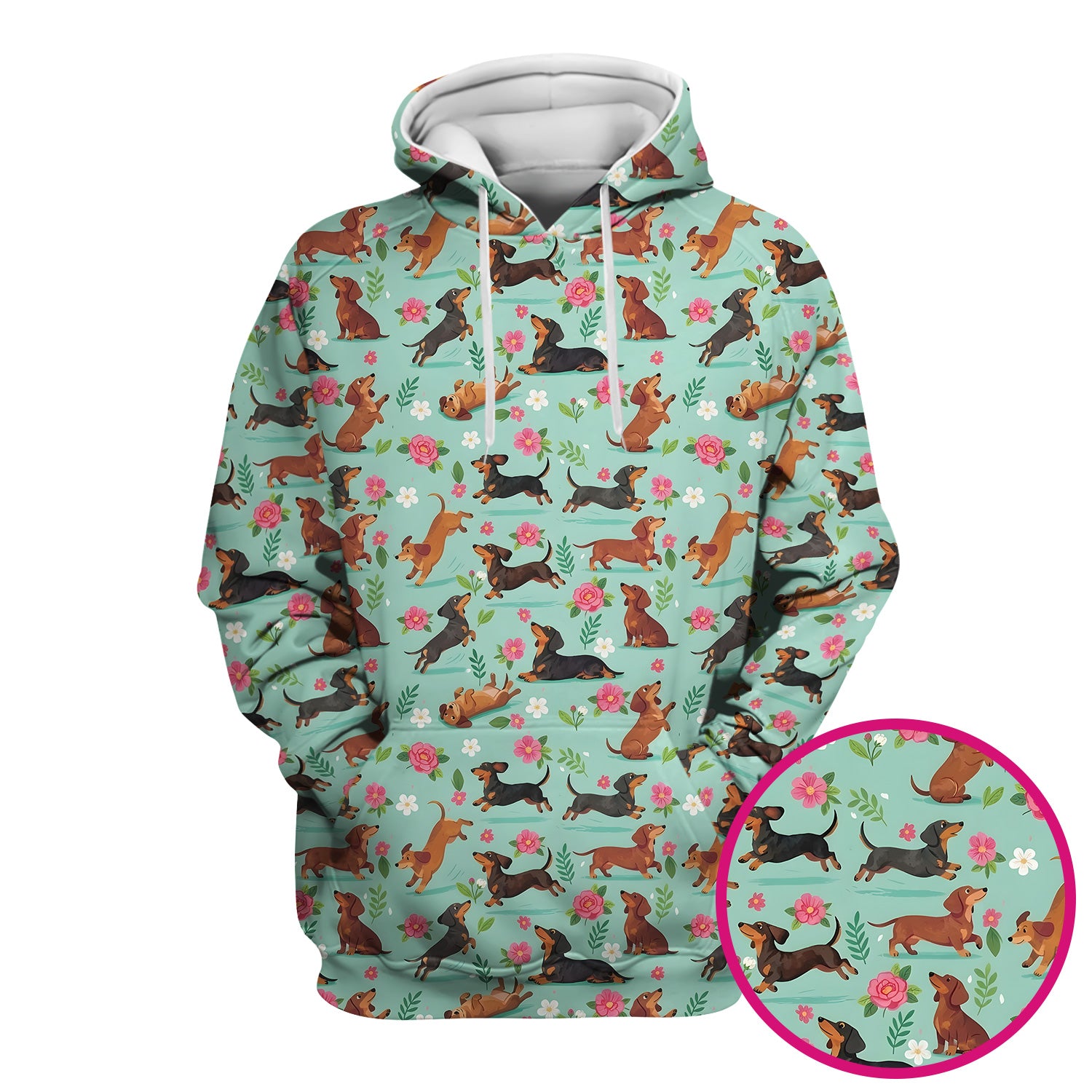 Cute Floral Dachshund Puppy Pattern Scrub Top, Comfortable Scrubs for Nurses