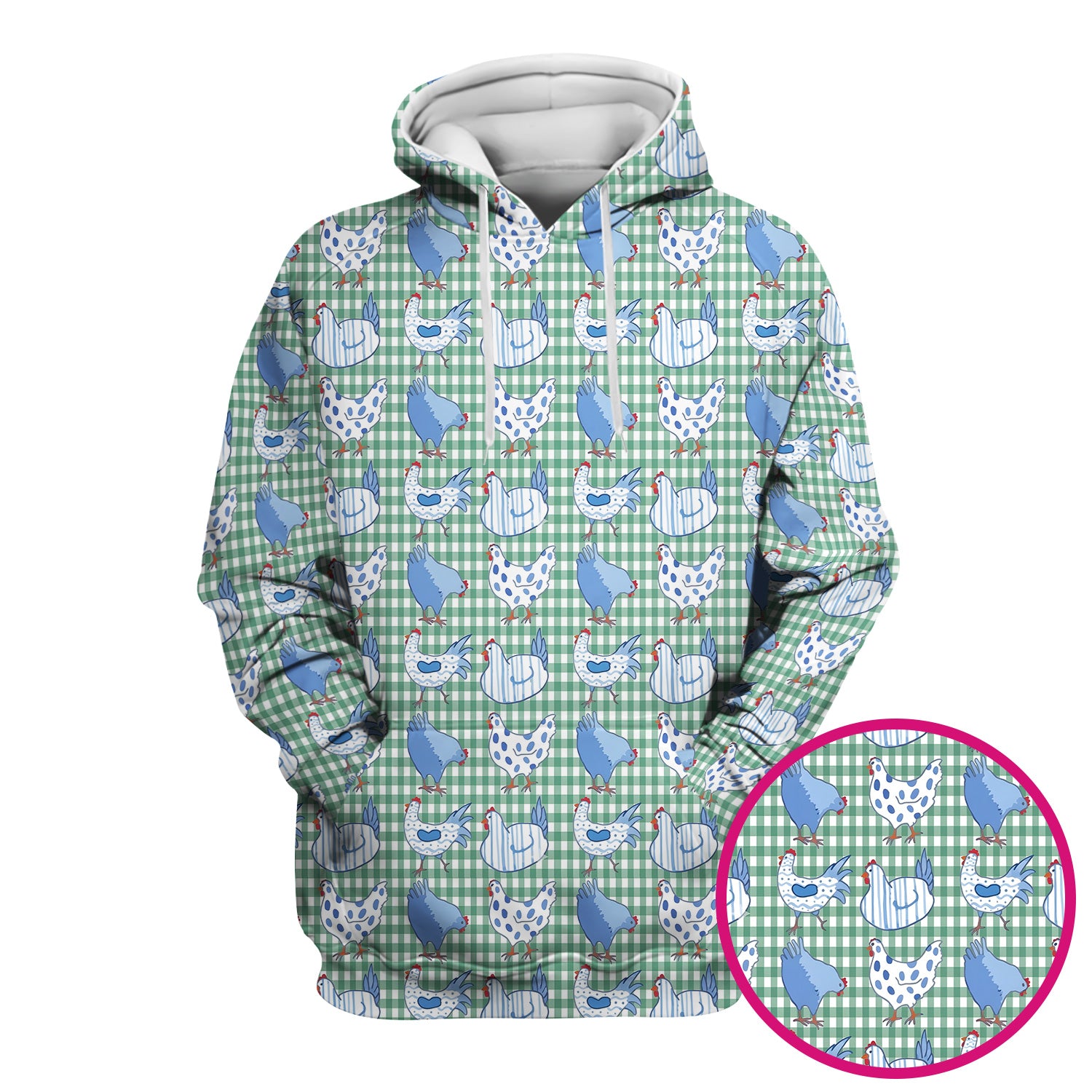 Blue Chicken Gingham Pattern Scrub Top, Comfortable Scrubs for Nurses