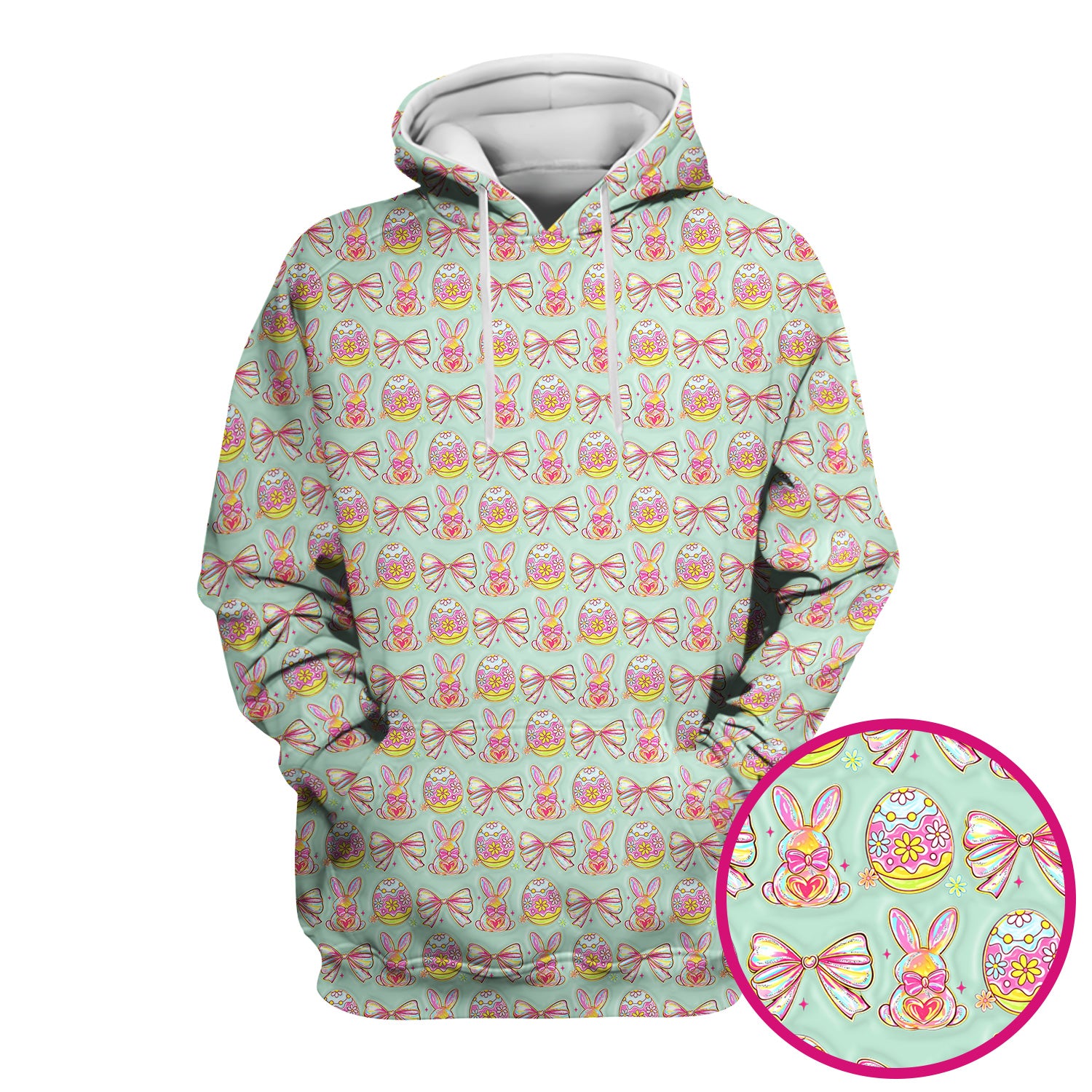 Easter Bunny Pastel Egg Bow Pattern Scrub Top, Breathable Fabrics Nursing Uniform