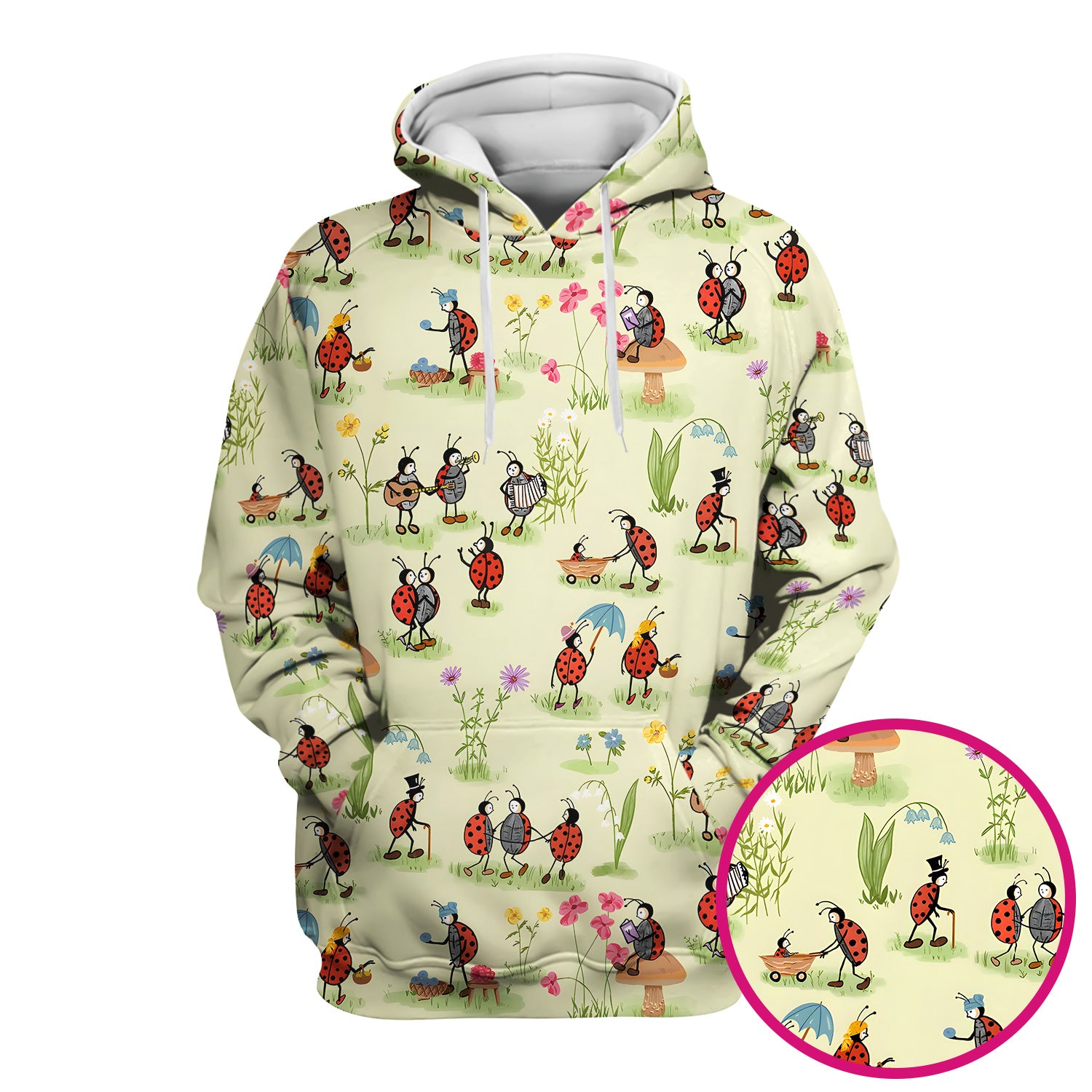 Whimsical Ladybug Garden Activity Pattern Scrub Top, Comfortable Scrubs For Nurses