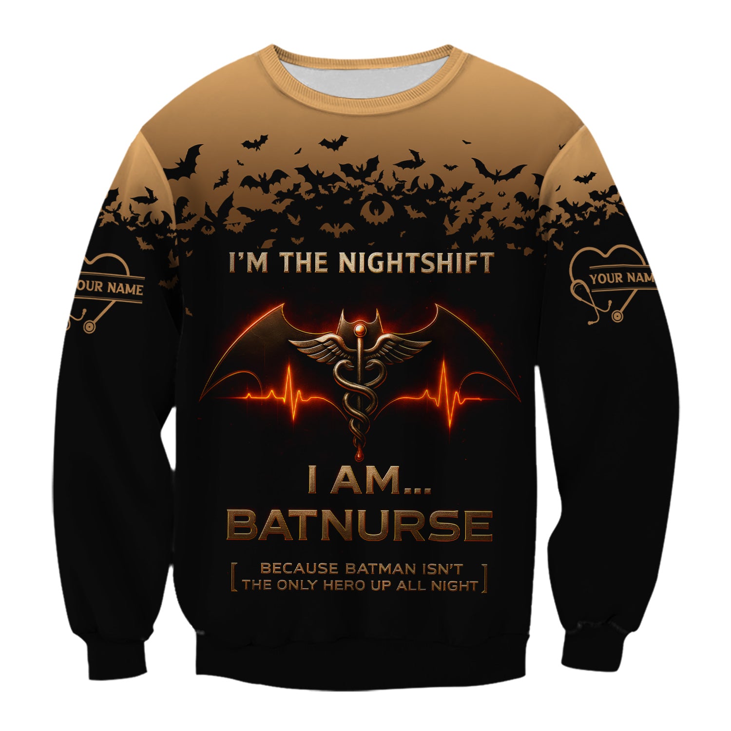 Custom Name Funny Batnurse Scrub Top - I'm the Nightshift RN LPN CNA Uniform - Halloween Gift for Healthcare Workers Nightshift Nurses