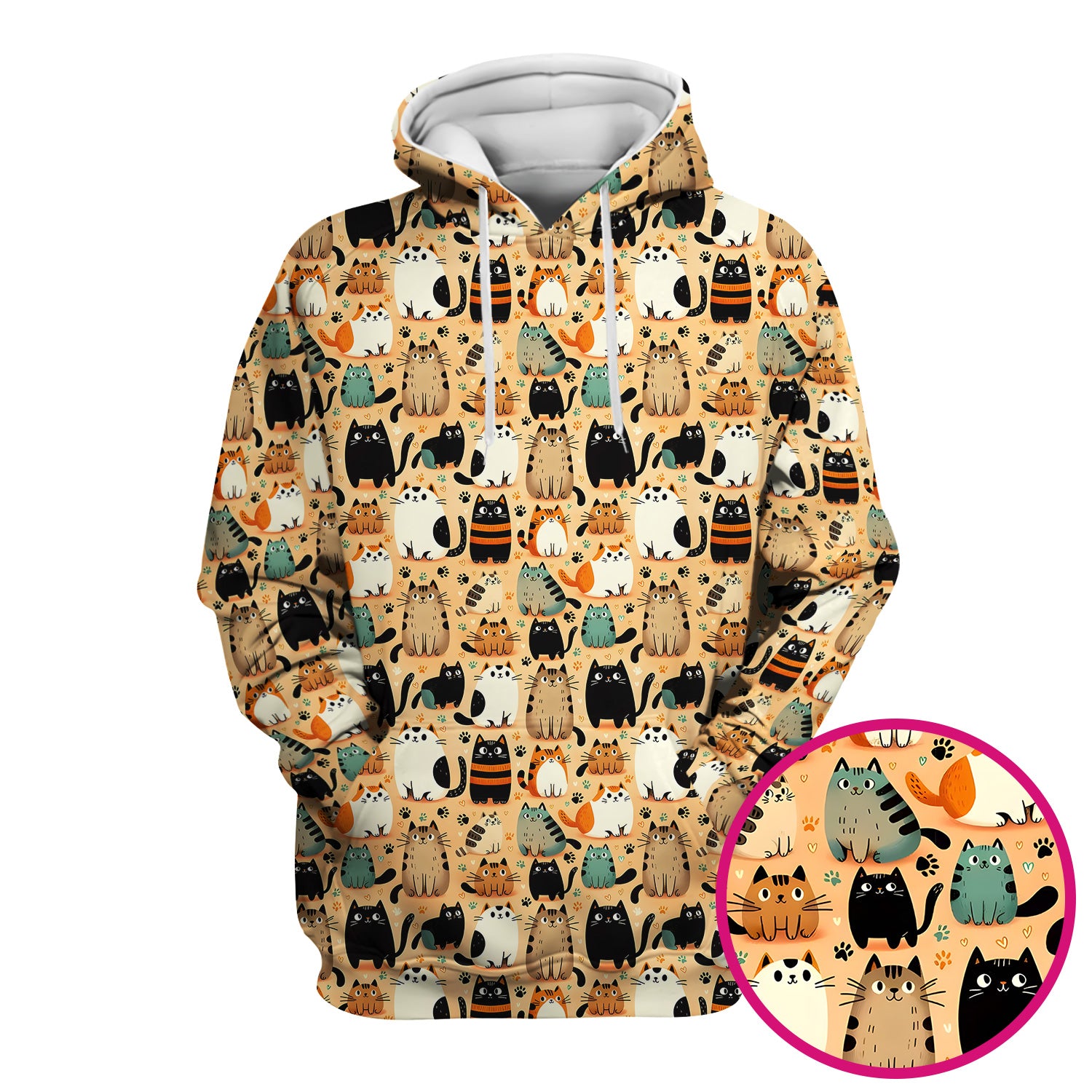 Cat Parade Doodle Pattern Scrub Top, Comfortable Scrubs for Nurses