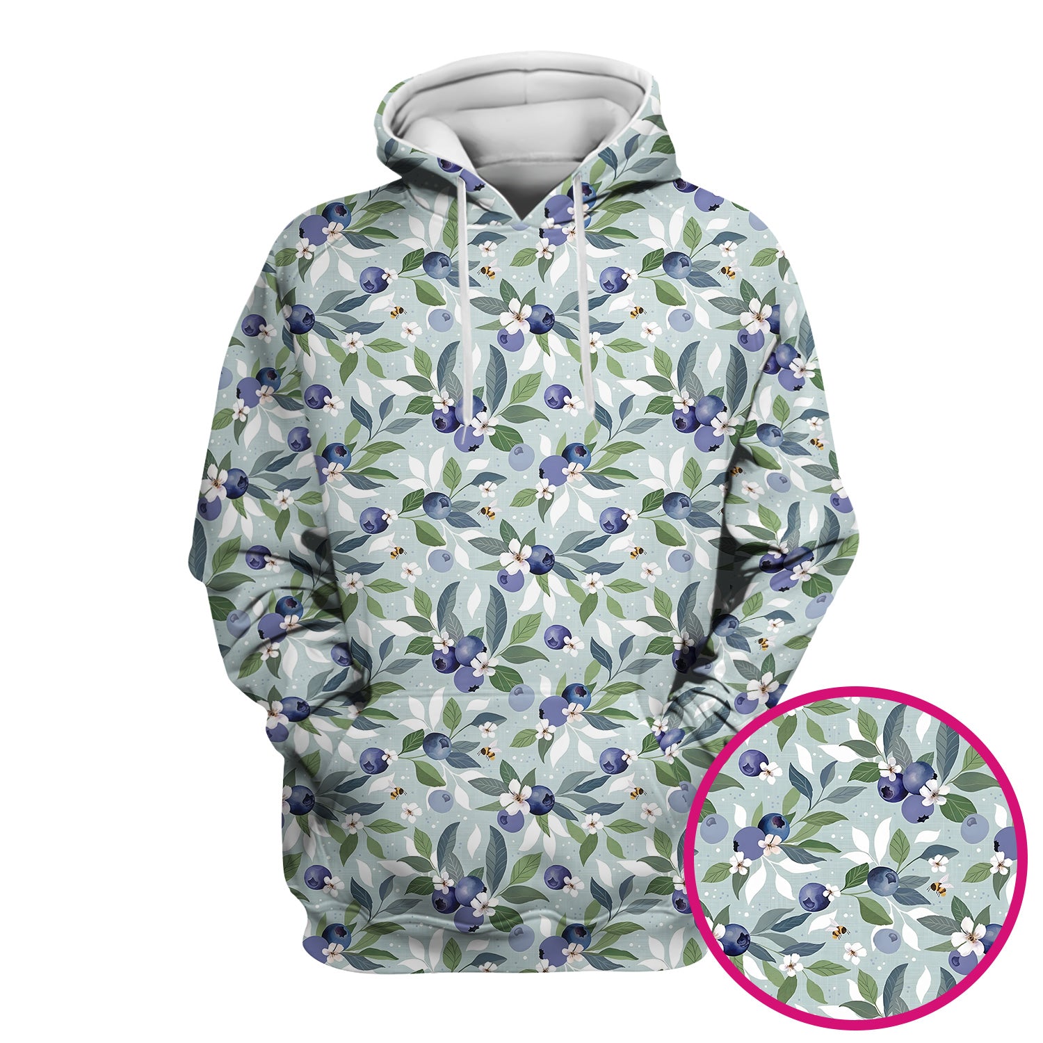 Fresh Blueberry Blossom Garden Pattern Nurse Scrub Top, Breathable Fabrics Nursing Uniform