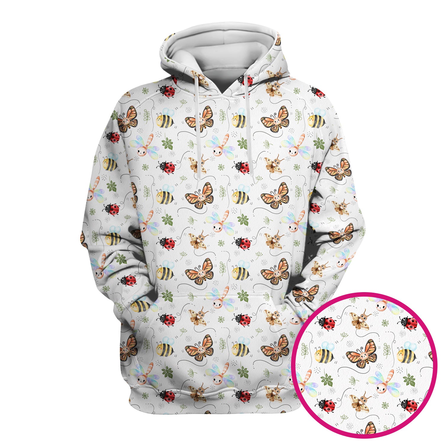 Colorful Garden Insect Pattern Scrub Top, Breathable Fabrics Nursing Uniform