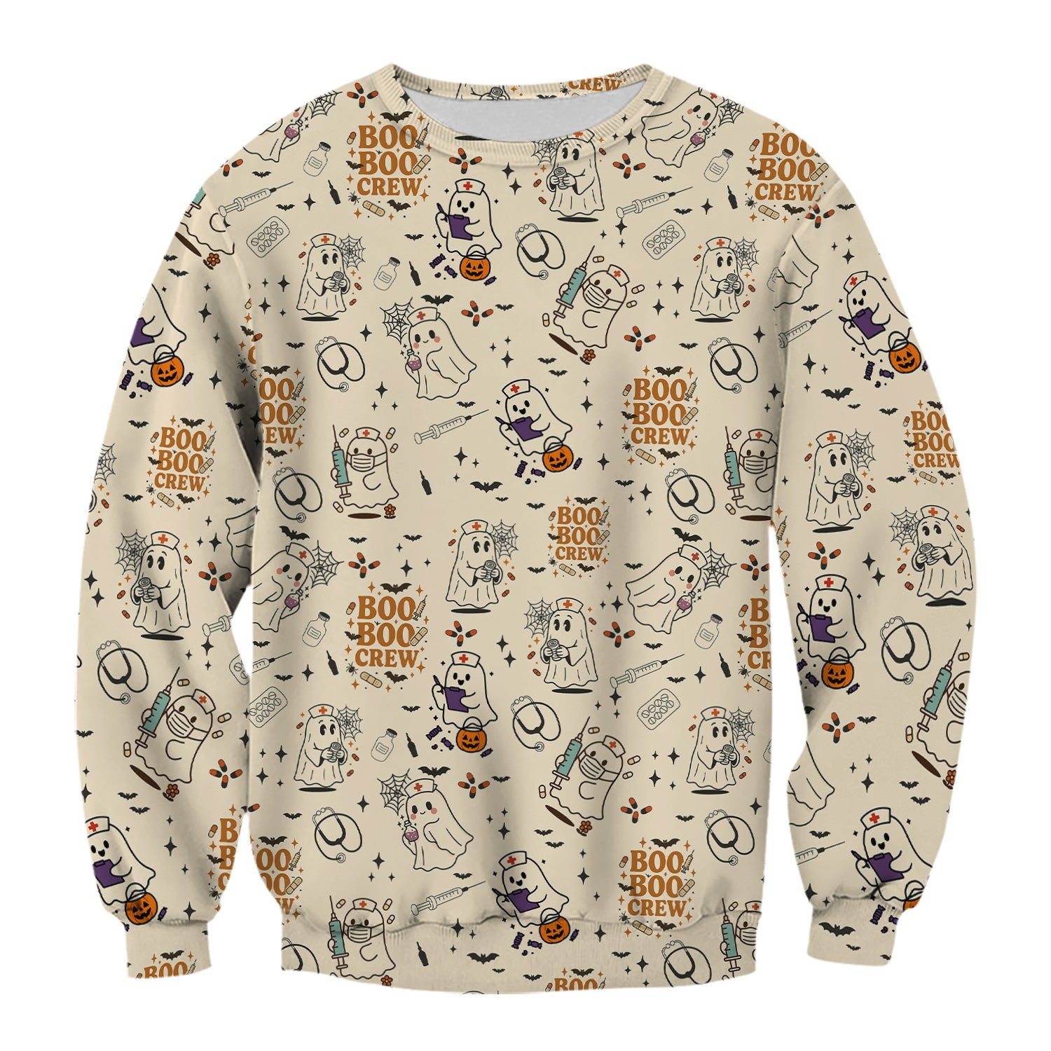 Funny Halloween Scrub Shirt for Nurses - BOO BOO CREW Ghost Design - Cute Fall Medical Top for RN CNA LPN Women