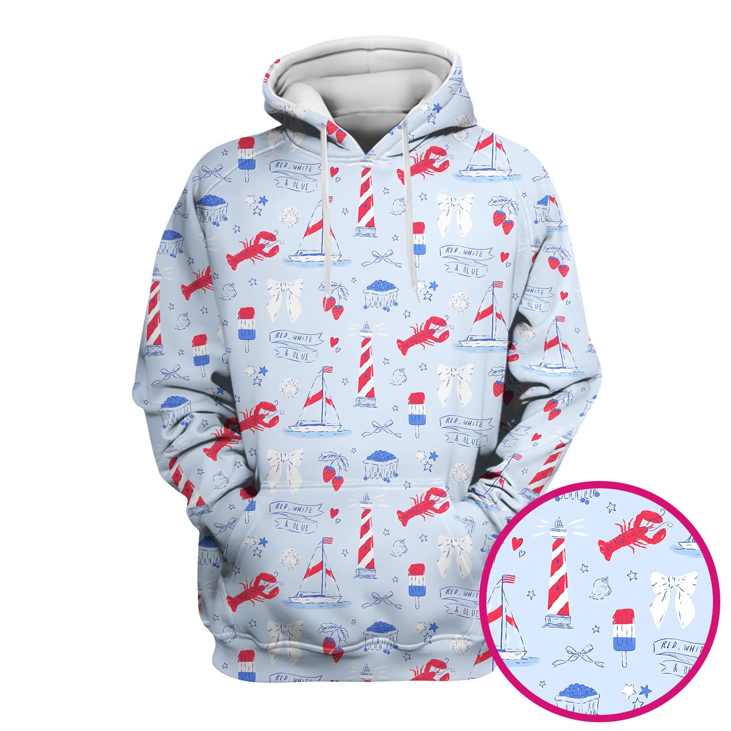Lobster Lighthouse Sailboat Pattern Scrub Top, Comfortable Scrubs for Nurses