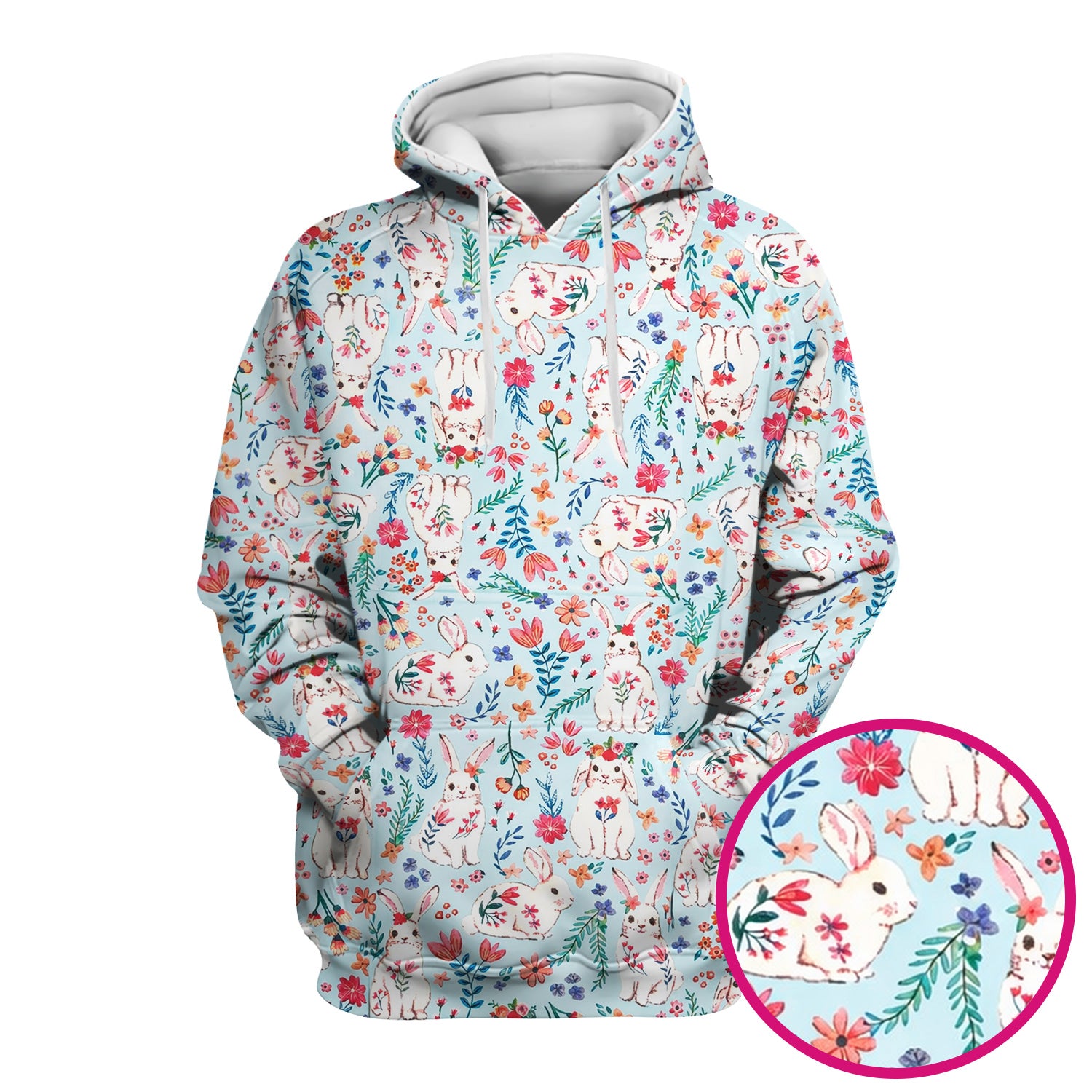 Springtime Bunny Floral Pattern Scrub Top, Breathable Fabric Scrubs for Nurses