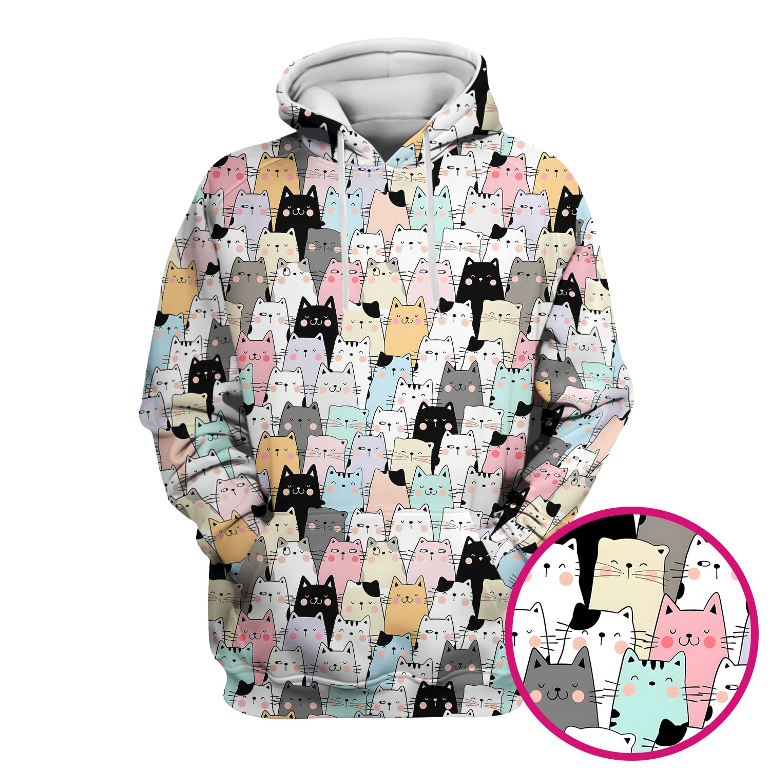 Playful Cartoon Cat Crowd Pattern Scrub Top, Comfortable Scrubs for Nurses