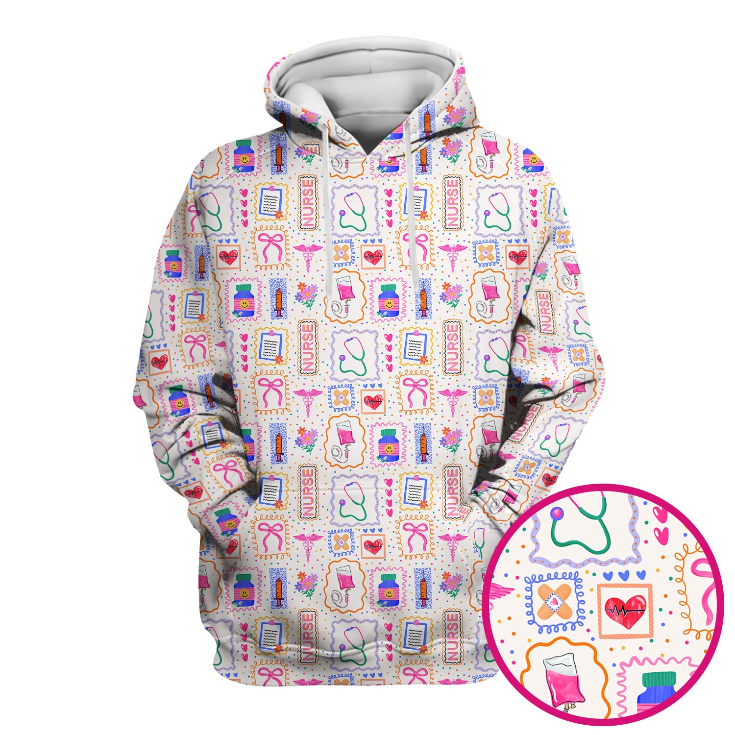 Colorful Nurse Medical Icon Pattern Scrub Top, Comfortable Scrubs for Nurses