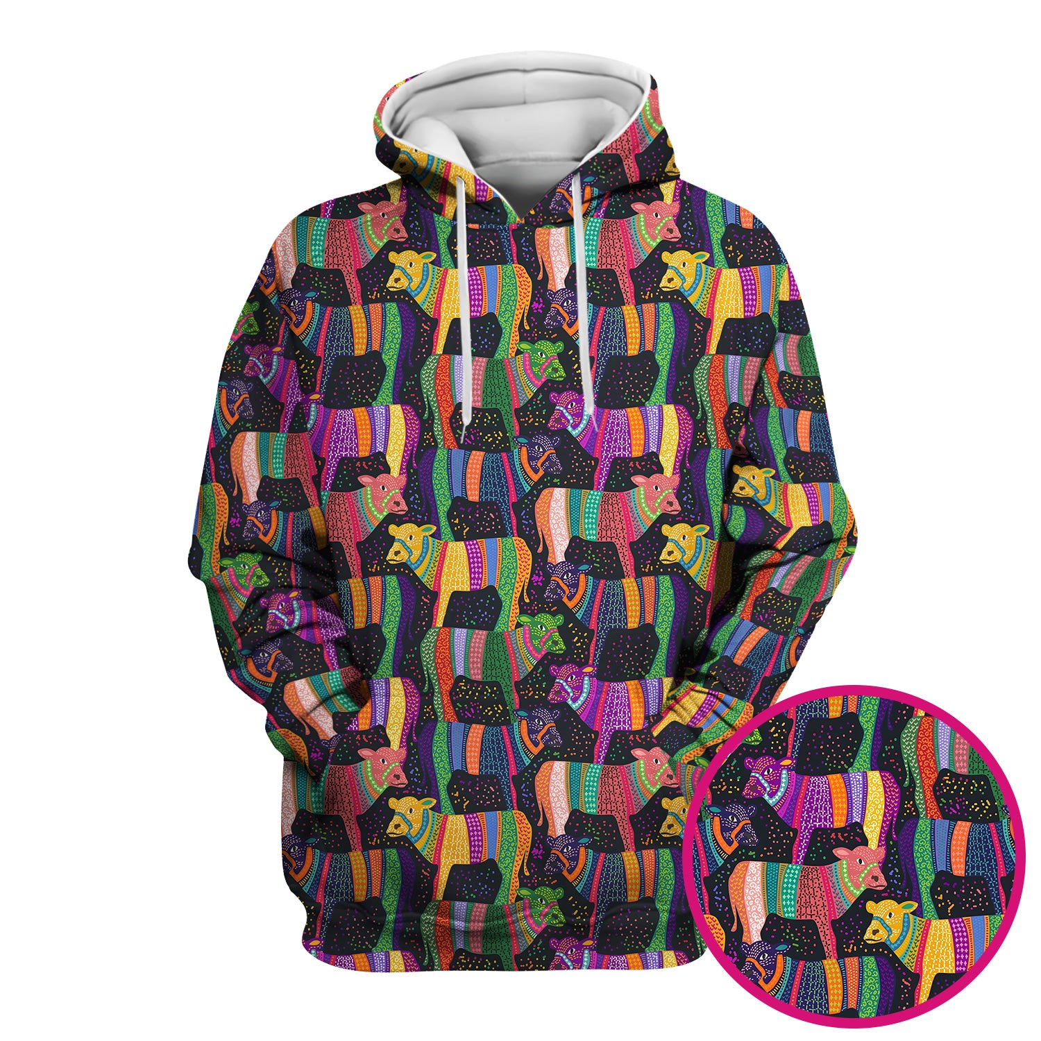 Vibrant Patchwork Rainbow Cow Pattern Scrub Top, Comfortable Scrubs for Nurses
