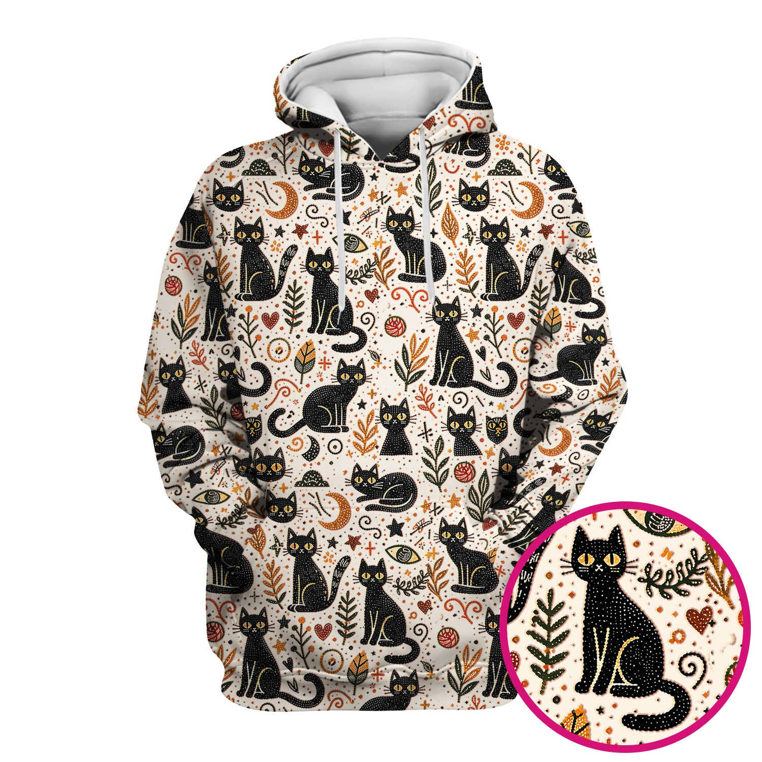 Mystic Black Cat Celestial Doodle Pattern Scrub Top, Comfortable Scrubs for Nurses