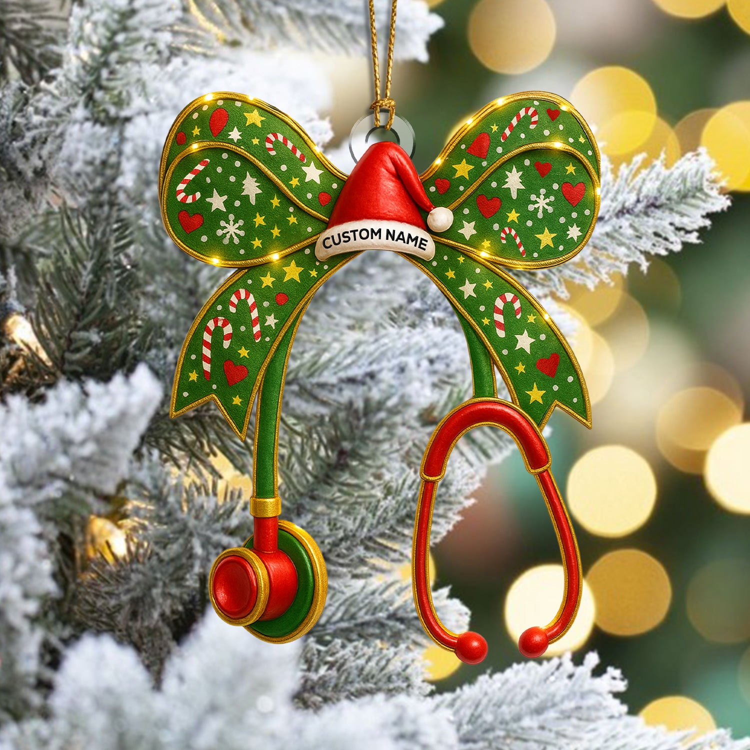 Personalized Nurse Bow Ornament – Funny Christmas Stethoscope Design – Cute Holiday Gift for Healthcare Workers and RN