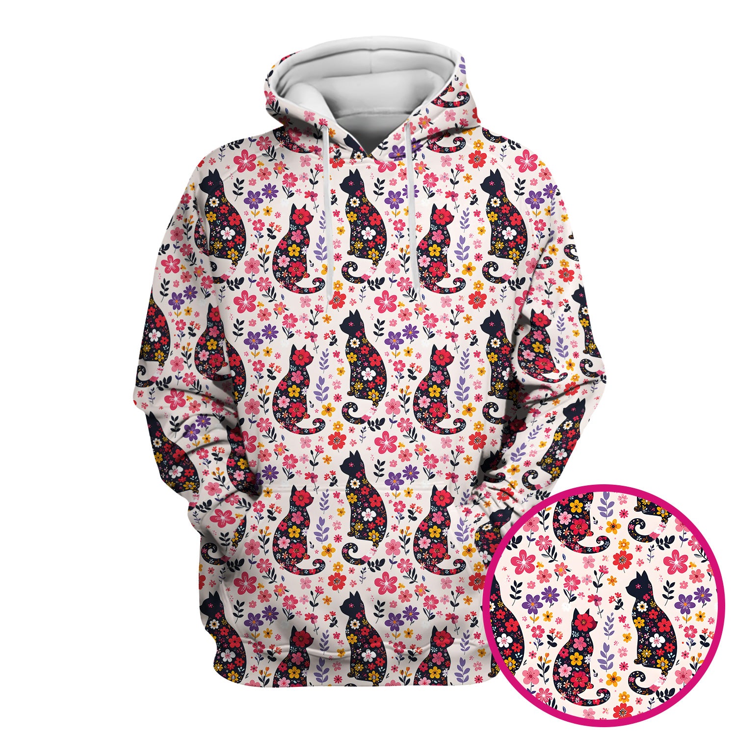 Floral Cat Silhouette Spring Garden Pattern Scrub Top, Comfortable Scrubs for Nurses