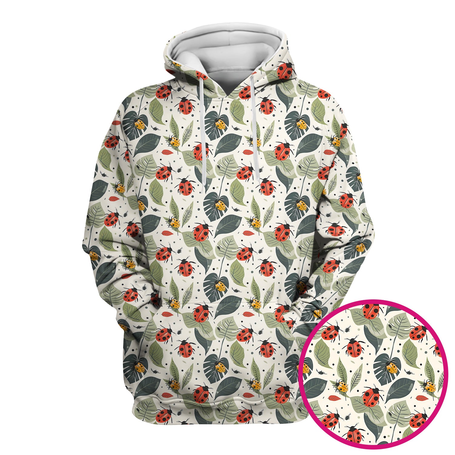 Cute Ladybug Leaf Nature Pattern Scrub Top, Comfortable Scrubs for Nurses