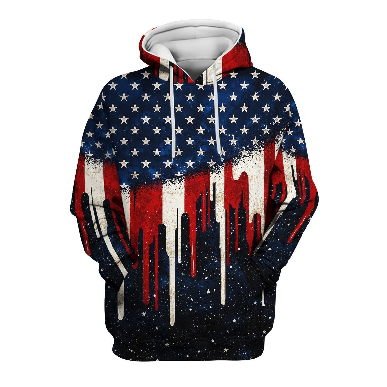 Festive Patriotic Dripping Flag Pattern Scrub Top, Comfortable Scrubs for Nurses