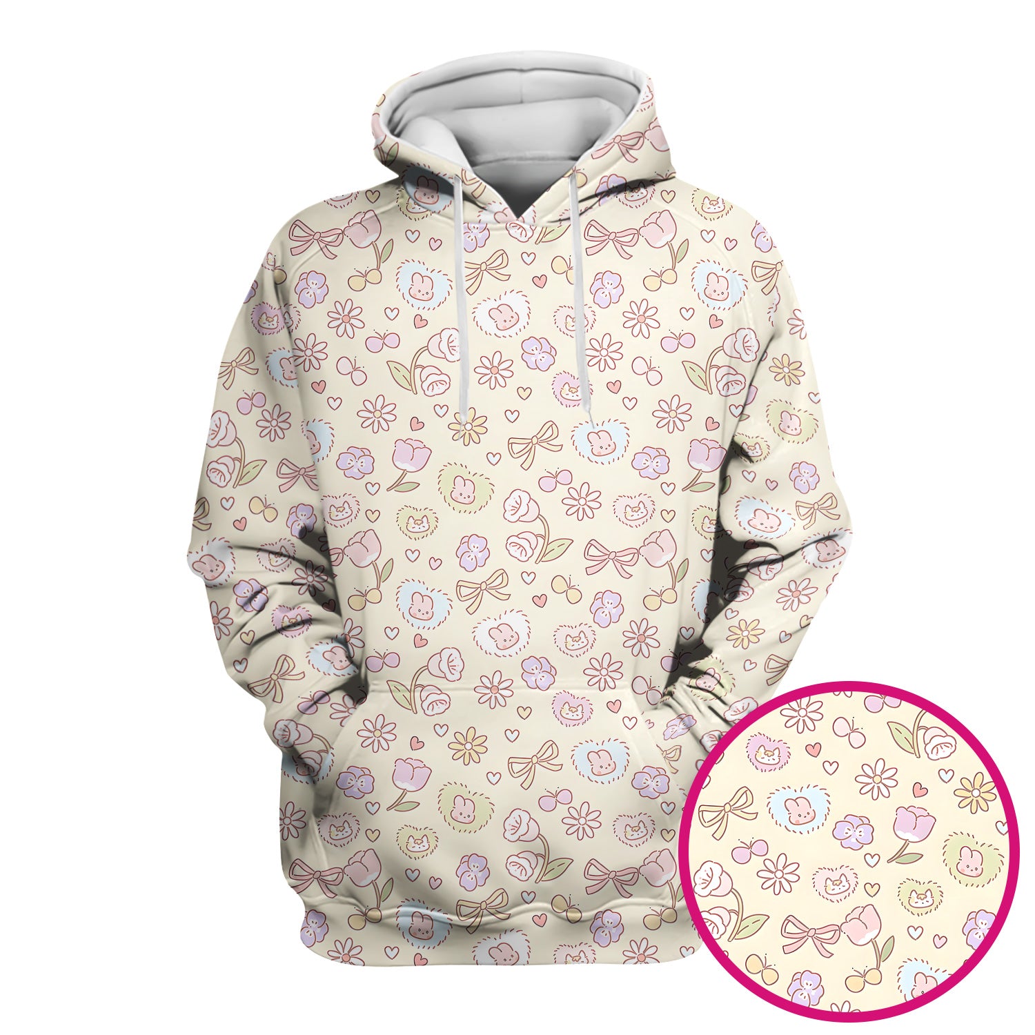 Pastel Bunny Flower Heart Pattern Nurse Scrub Top, Comfortable Scrubs for Nurses