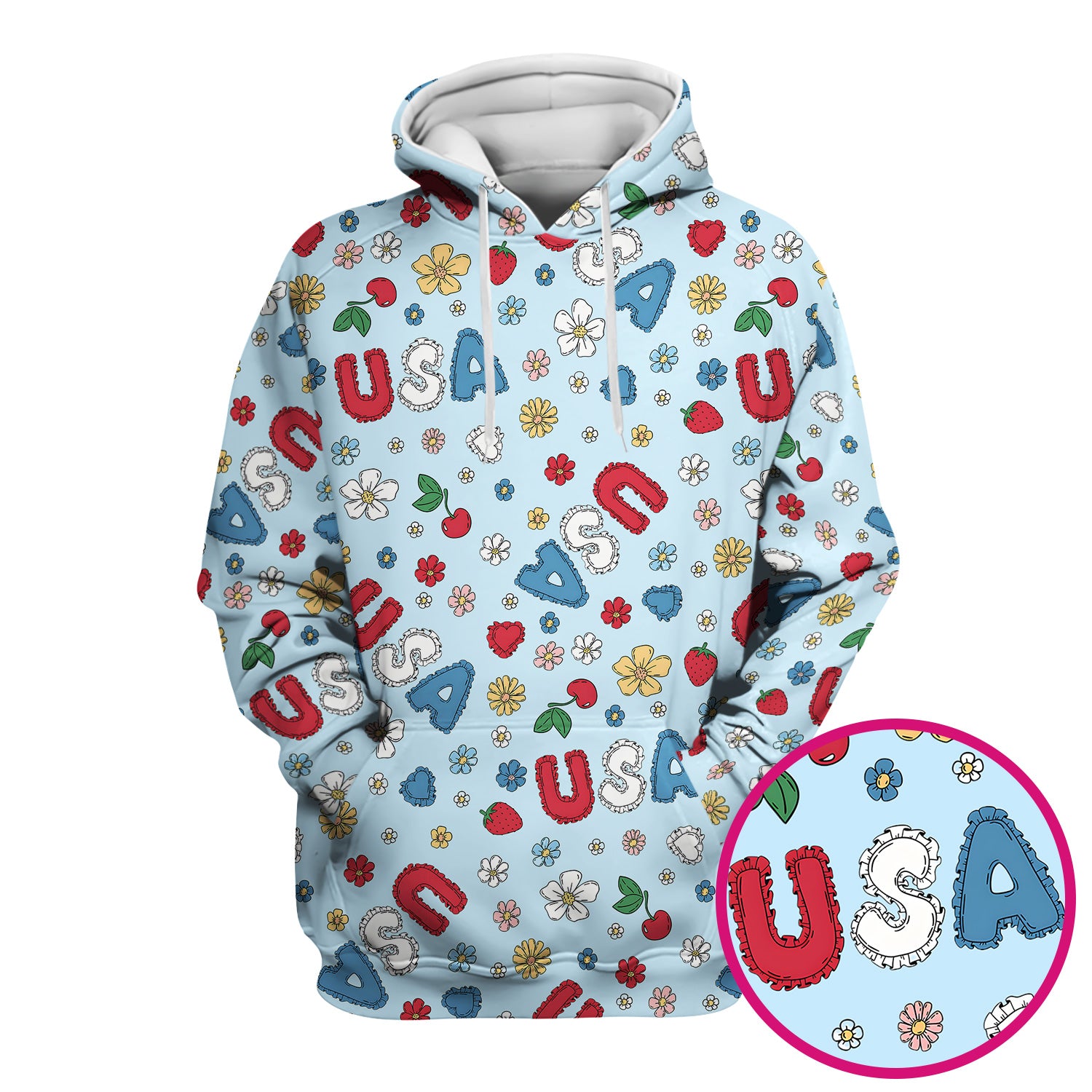 USA Cherry Strawberry Floral Patch Pattern Scrub Top, Comfortable Scrubs for Nurses
