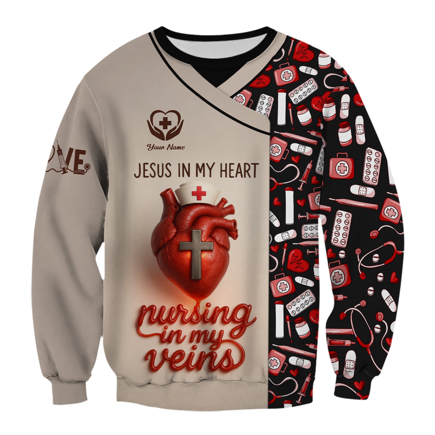 Jesus in My Heart Nurse Scrub Top - Nursing in My Veins Faith Shirt - Christian RN CNA LPN Gift for Women
