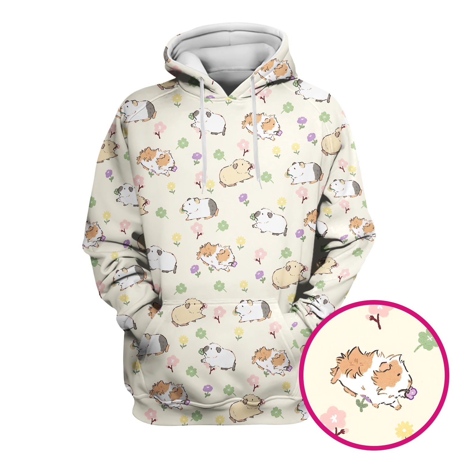 Cozy Guinea Pig Floral Doodle Pattern Scrub Top, Comfortable Scrubs for Nurses