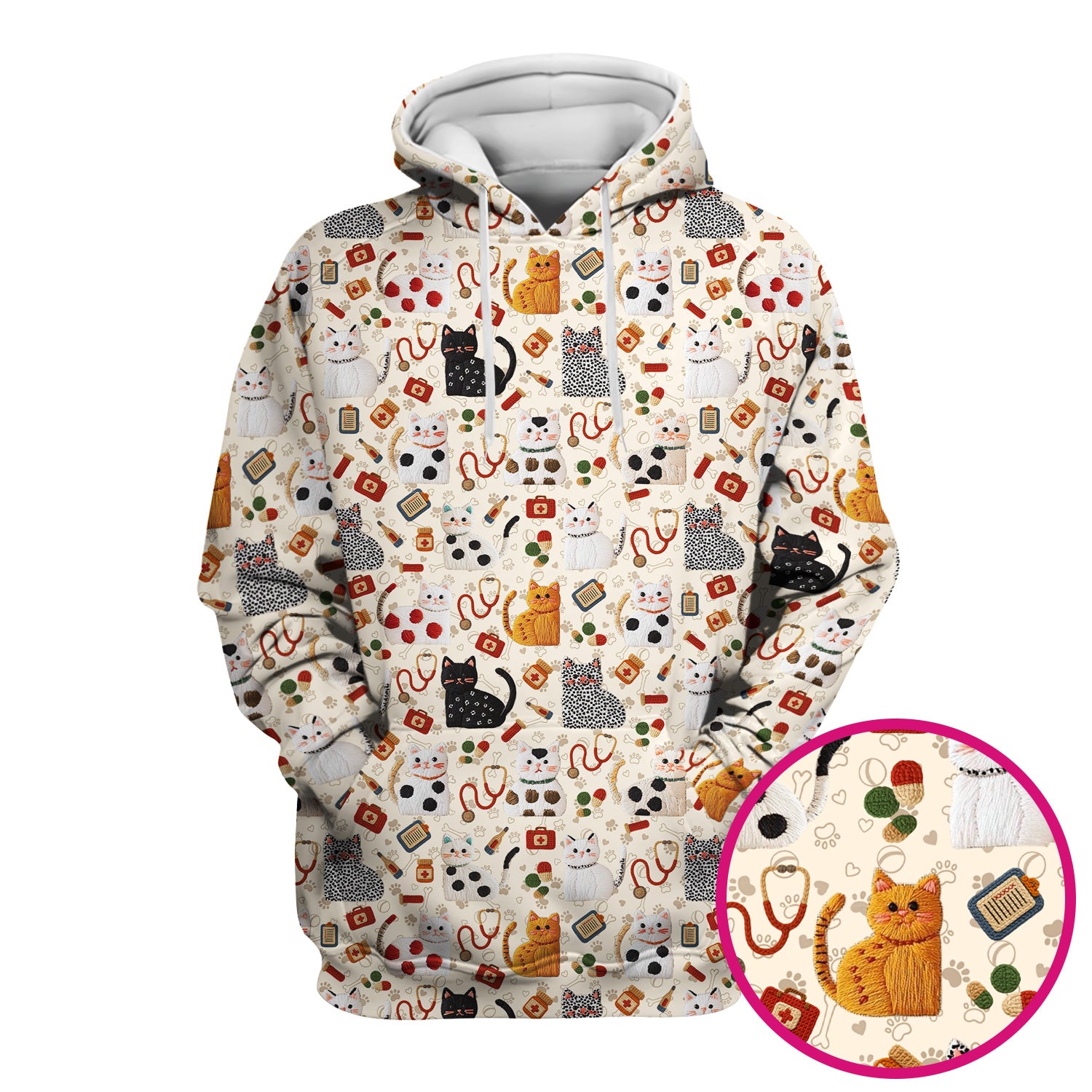 Cute Cat Scrub Top – Funny Veterinary Pattern Medical Shirt – Pet Lover Uniform For RN, LPN, CNA, and Vet Staff