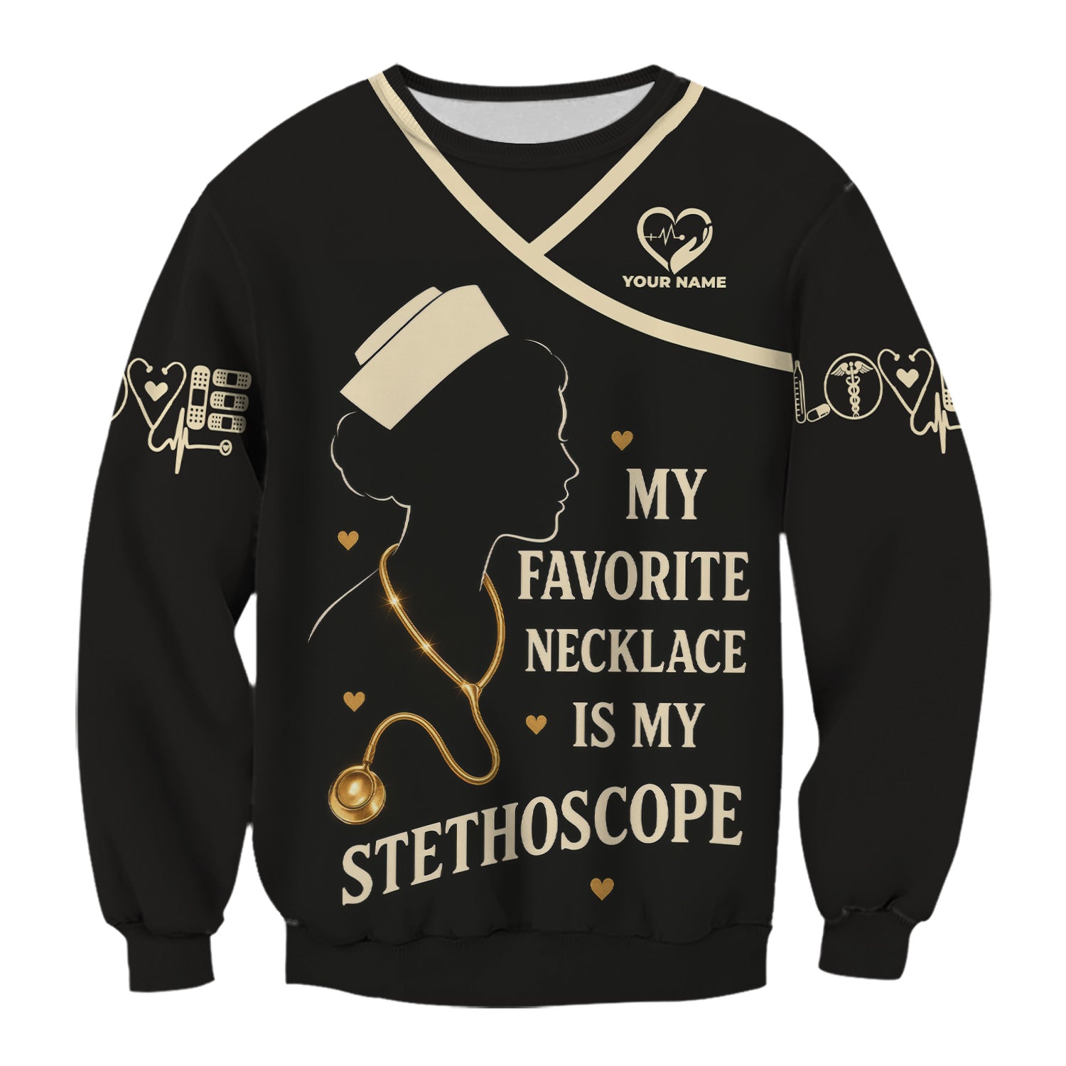 Personalized Funny Nurse Graphic Shirt - Stethoscope Necklace Quote - Gift for Registered Nurse, EMT, Medical Assistant