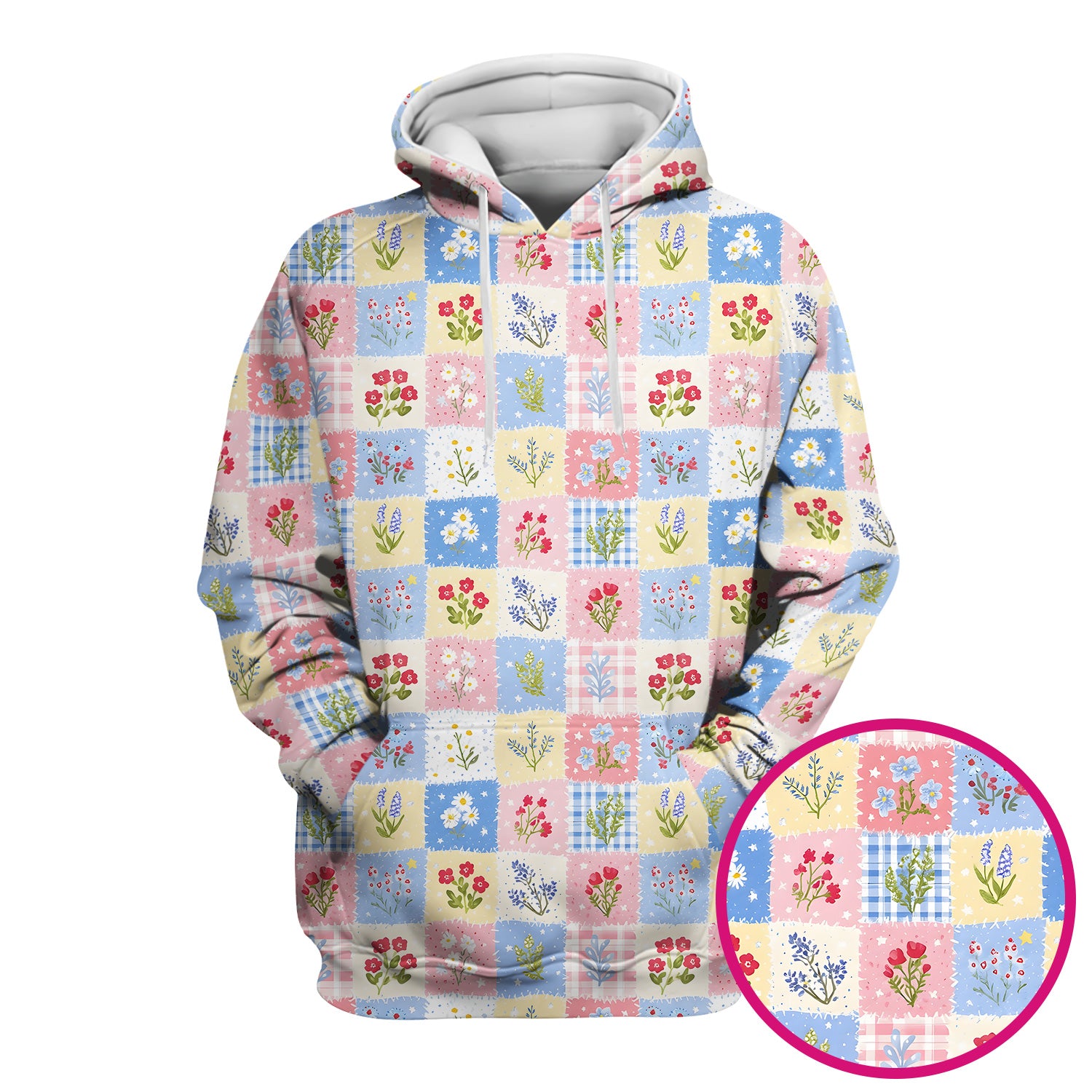 Pastel Patchwork Wildflower Garden Print Scrub Top, Comfortable Scrubs for Nurses