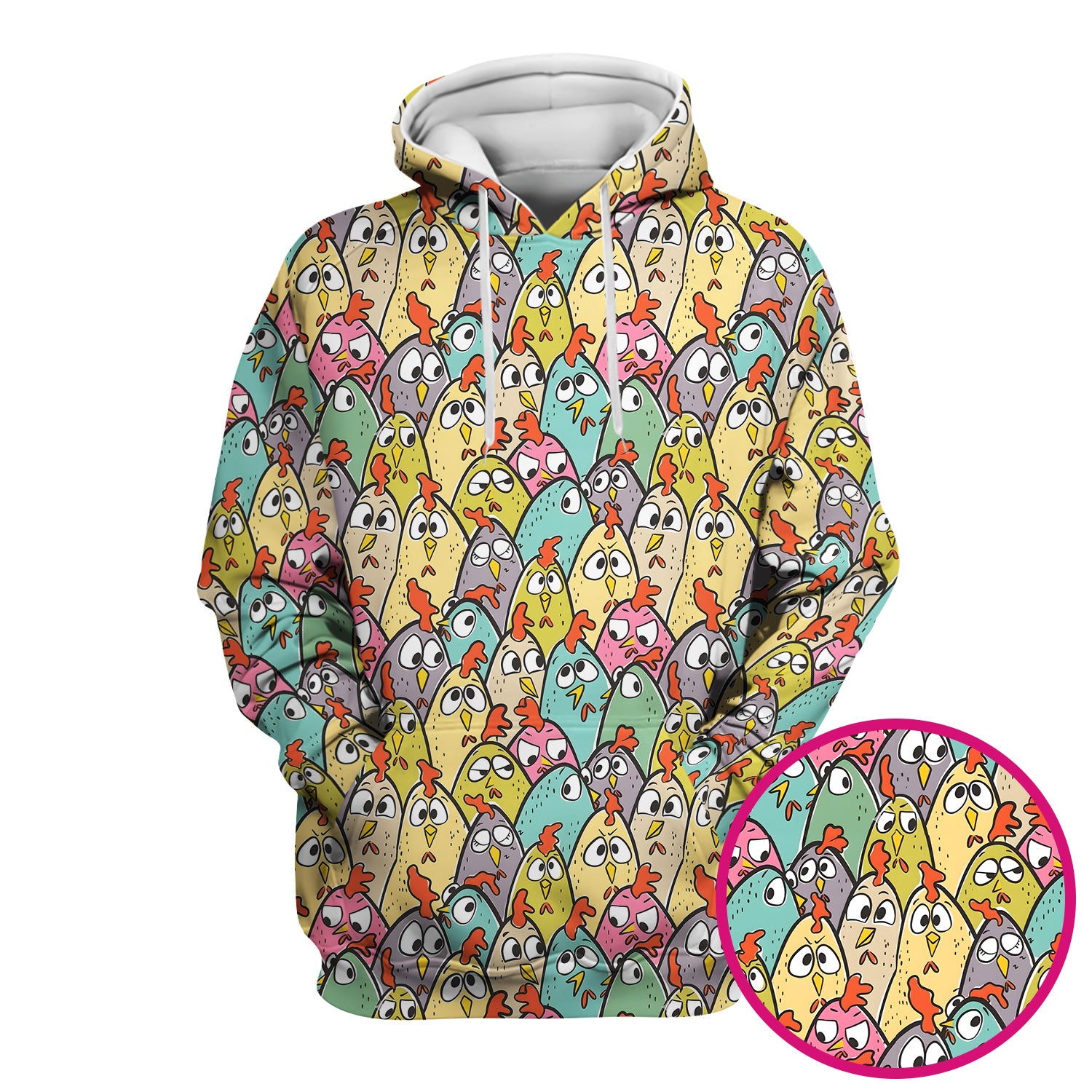Funny Cartoon Chicken Crowd Pattern Scrub Top, Comfortable Scrubs for Nurses