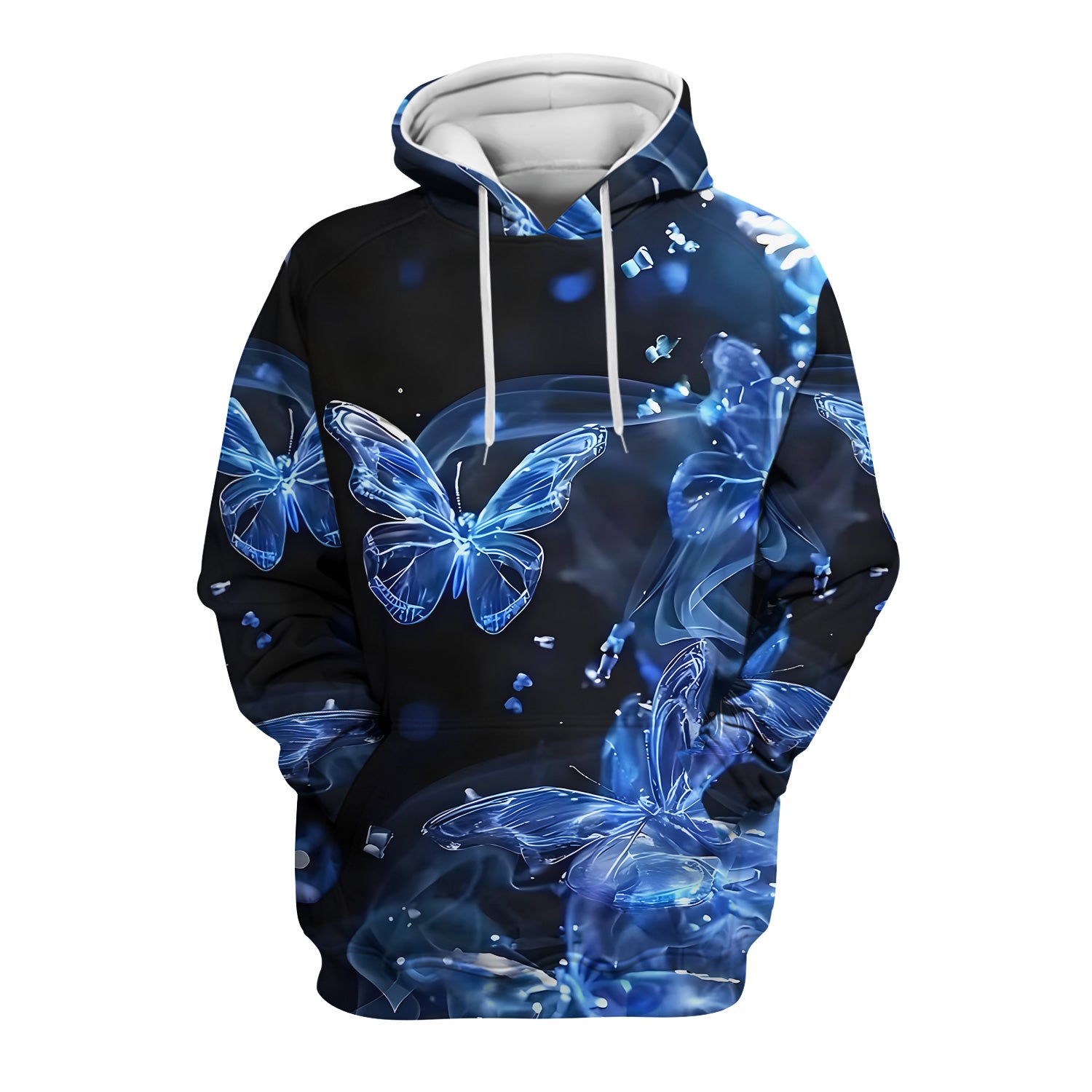 Glowing Blue Butterfly Garden Pattern Scrub Top, Comfortable Scrubs for Nurses