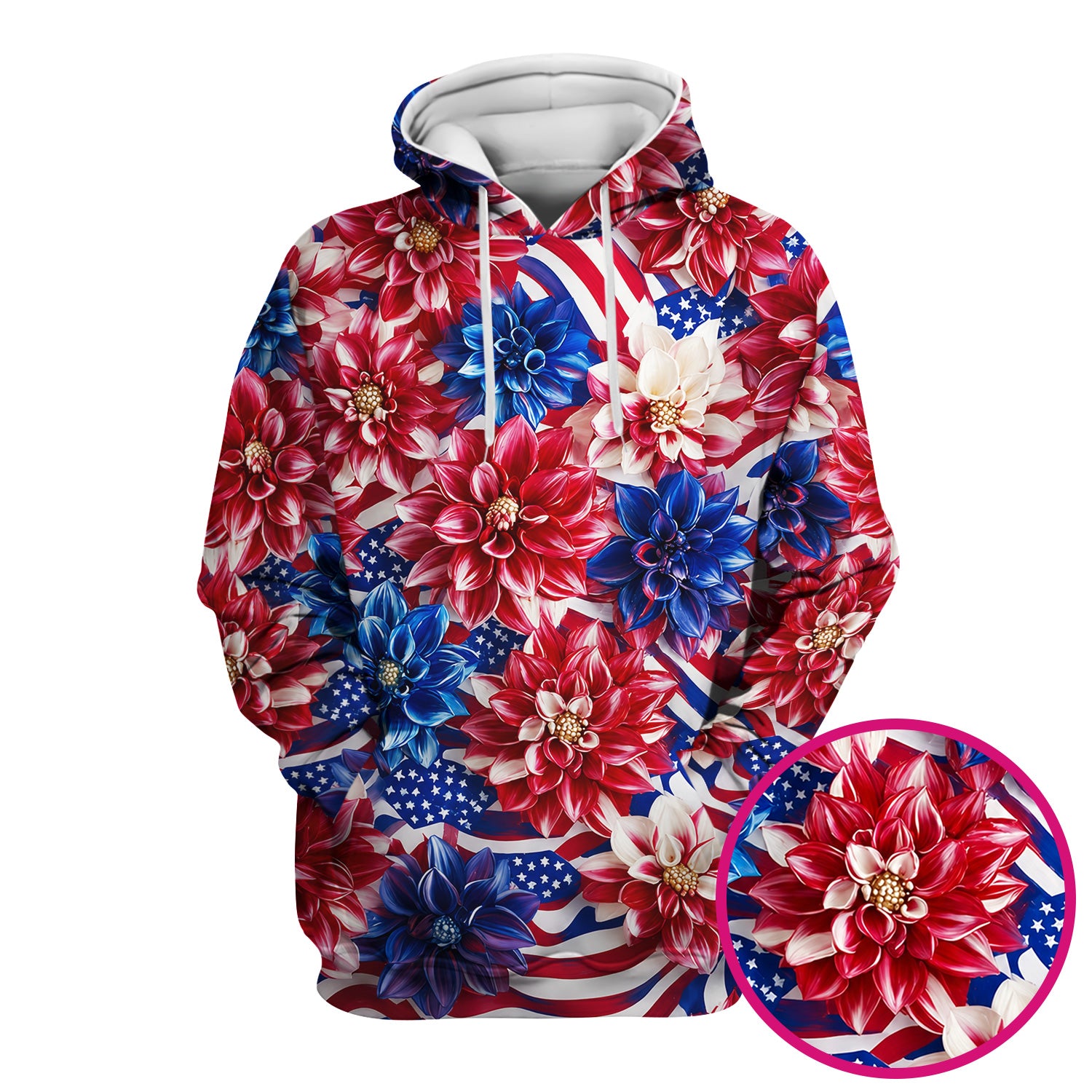 Festive Patriotic Floral Flag Pattern Scrub Top, Comfortable Scrubs for Nurses