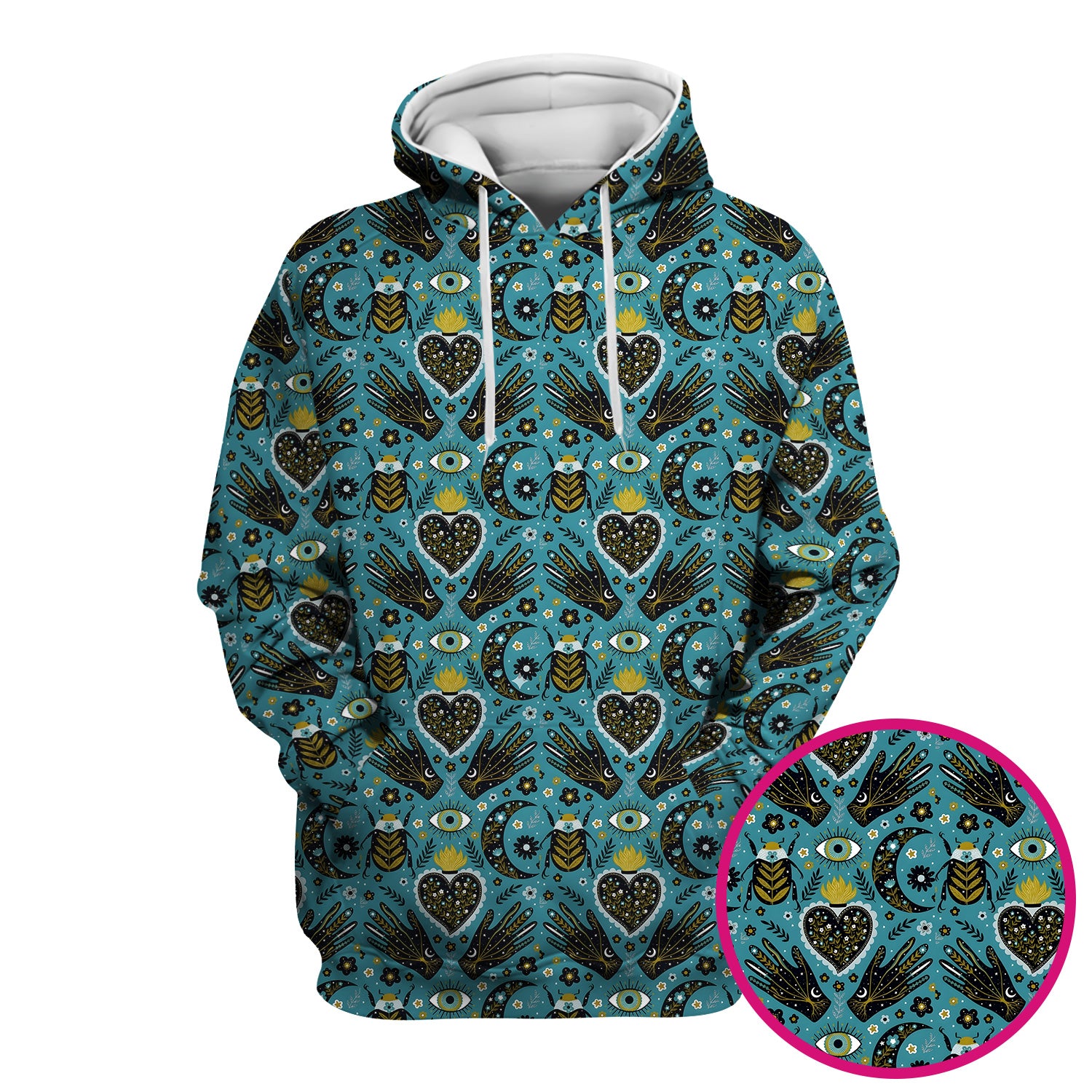 Mystic Celestial Heart & Evil Eye Pattern Scrub Top, Breathable Fabrics Nursing Uniform