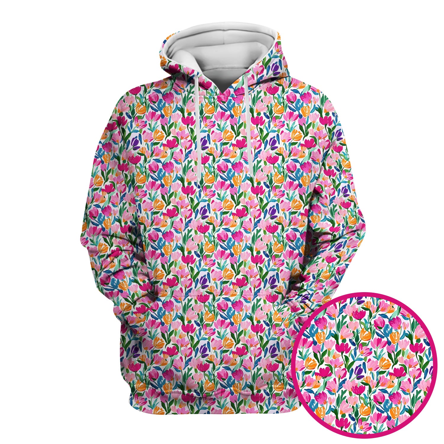 Vibrant Tulip Meadow Pattern Scrub Top, Breathable Fabrics Nursing Uniform