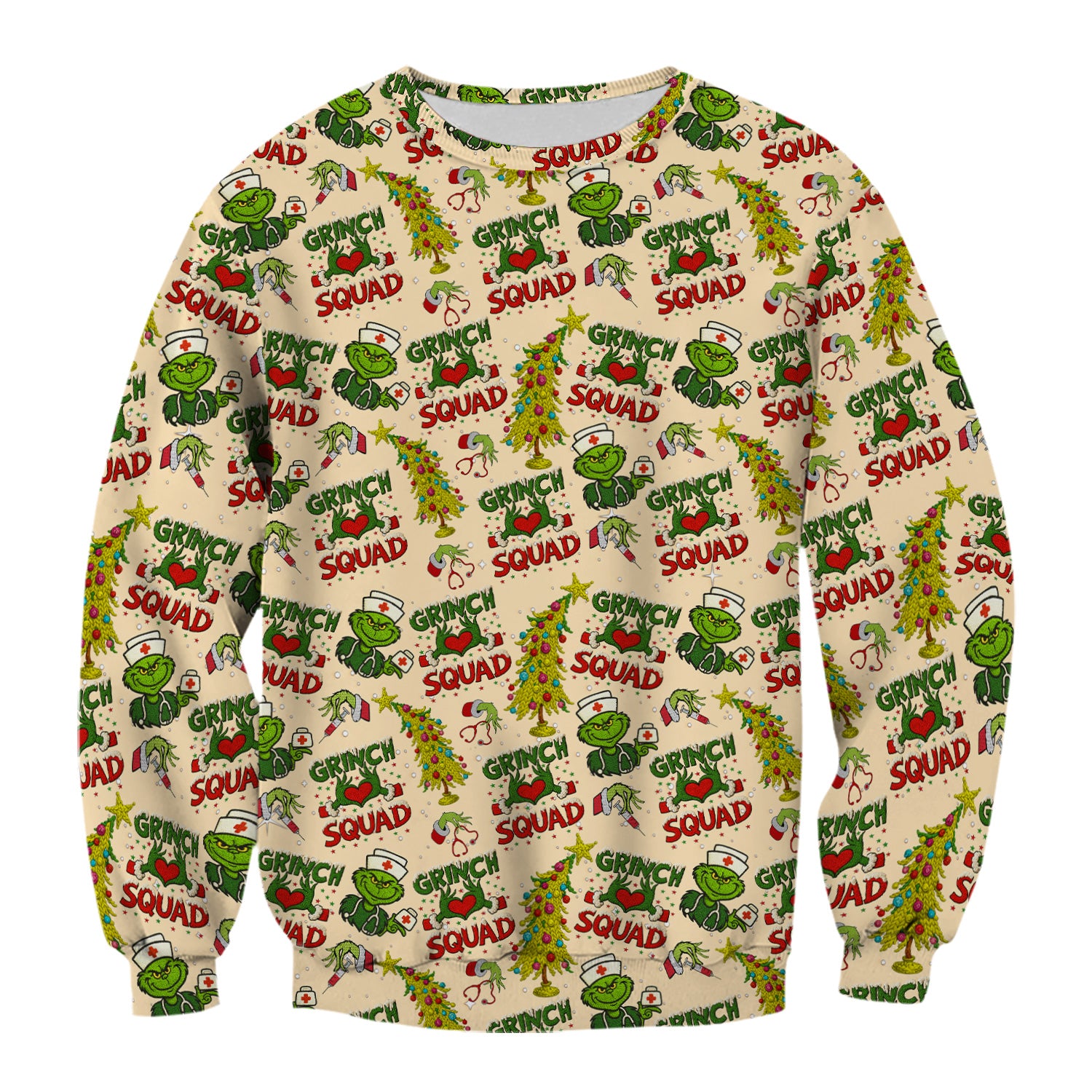 Grinch Squad Christmas Scrub Shirt - Funny Holiday Scrub Top for Nurses - Multi Color Nursing Work Shirt with Pockets