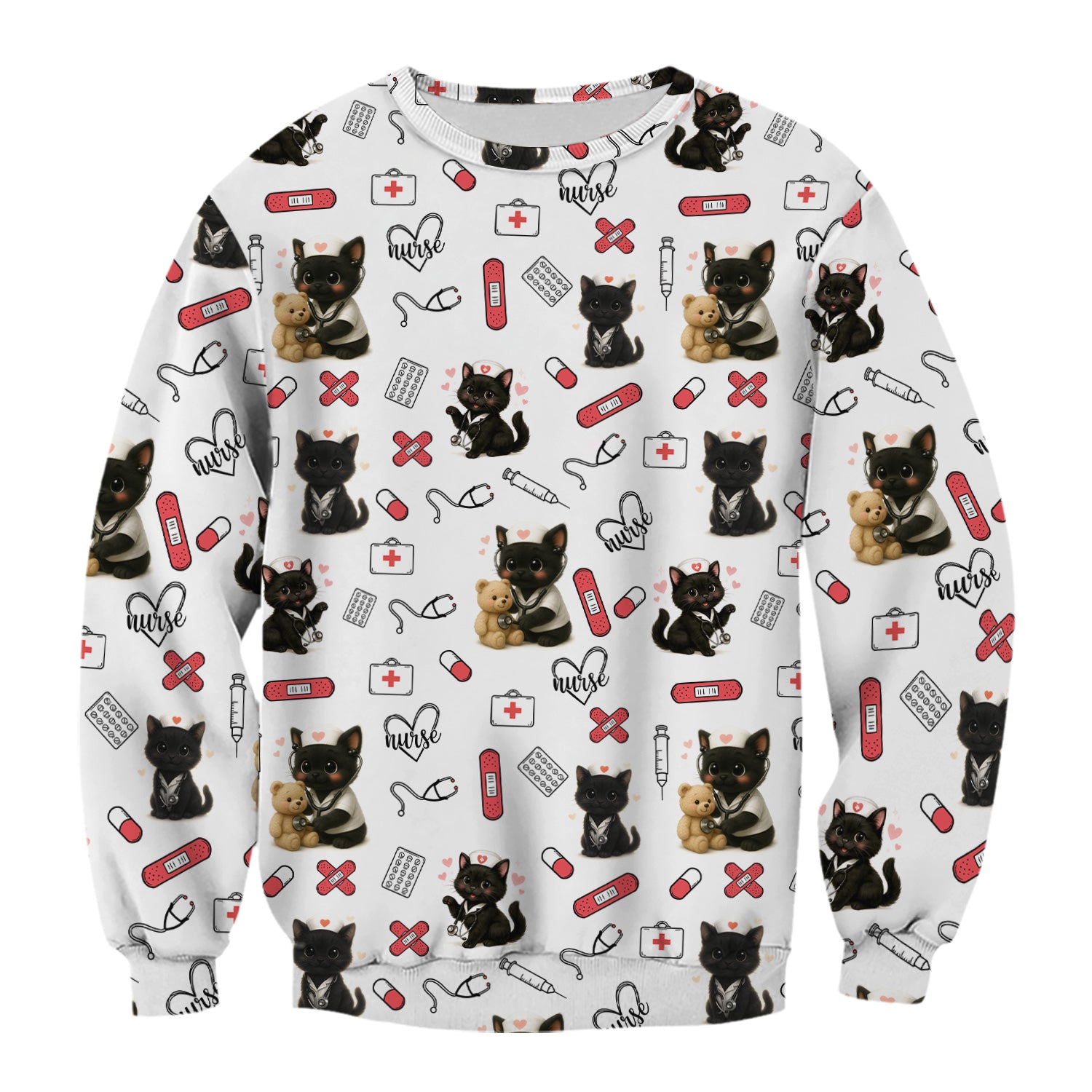Cute Black Cat Nurse Scrub Top for RN CNA LPN - Funny Kitty Medical Pattern Uniform - Gift for Cat Loving Healthcare Women