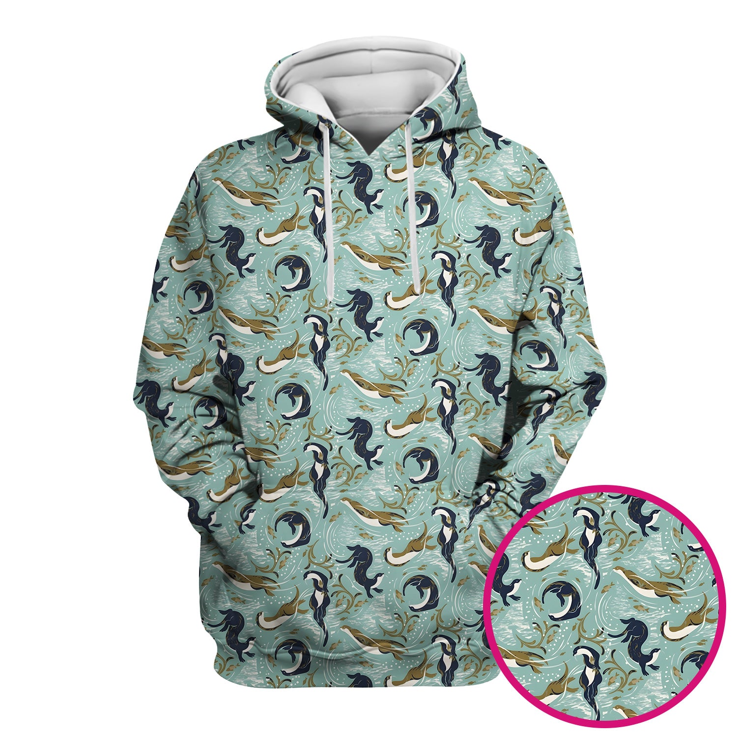 Sea Otter Ocean Wave Coastal Pattern Scrub Top, Comfortable Scrubs for Nurses