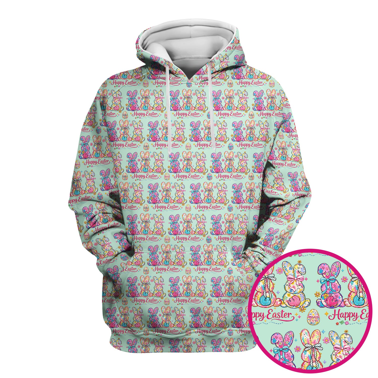Pink Happy Easter Bunny Pattern Scrub Top, Comfortable Scrubs for Nurses