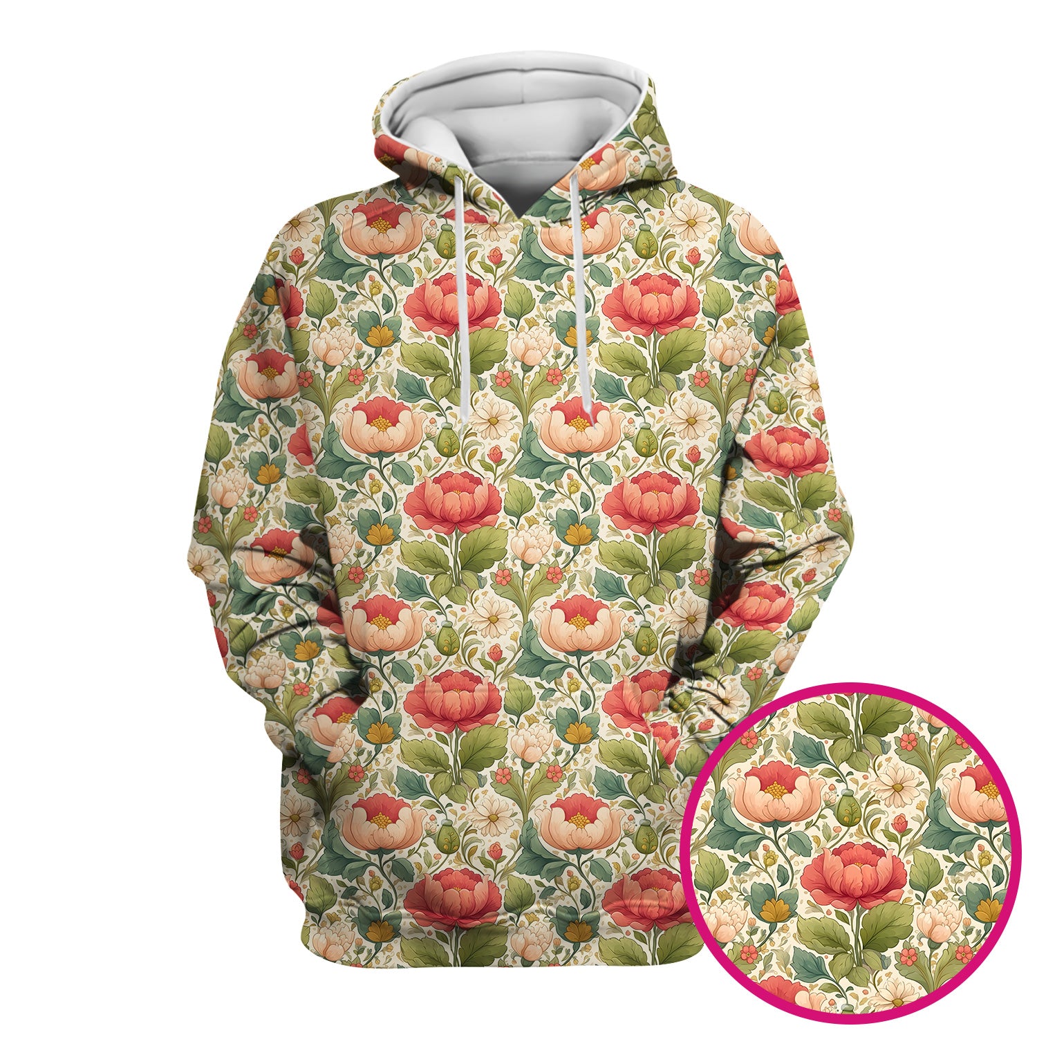Vintage Botanical Peony Floral Pattern Scrub Top, Breathable Fabrics Nursing Uniform