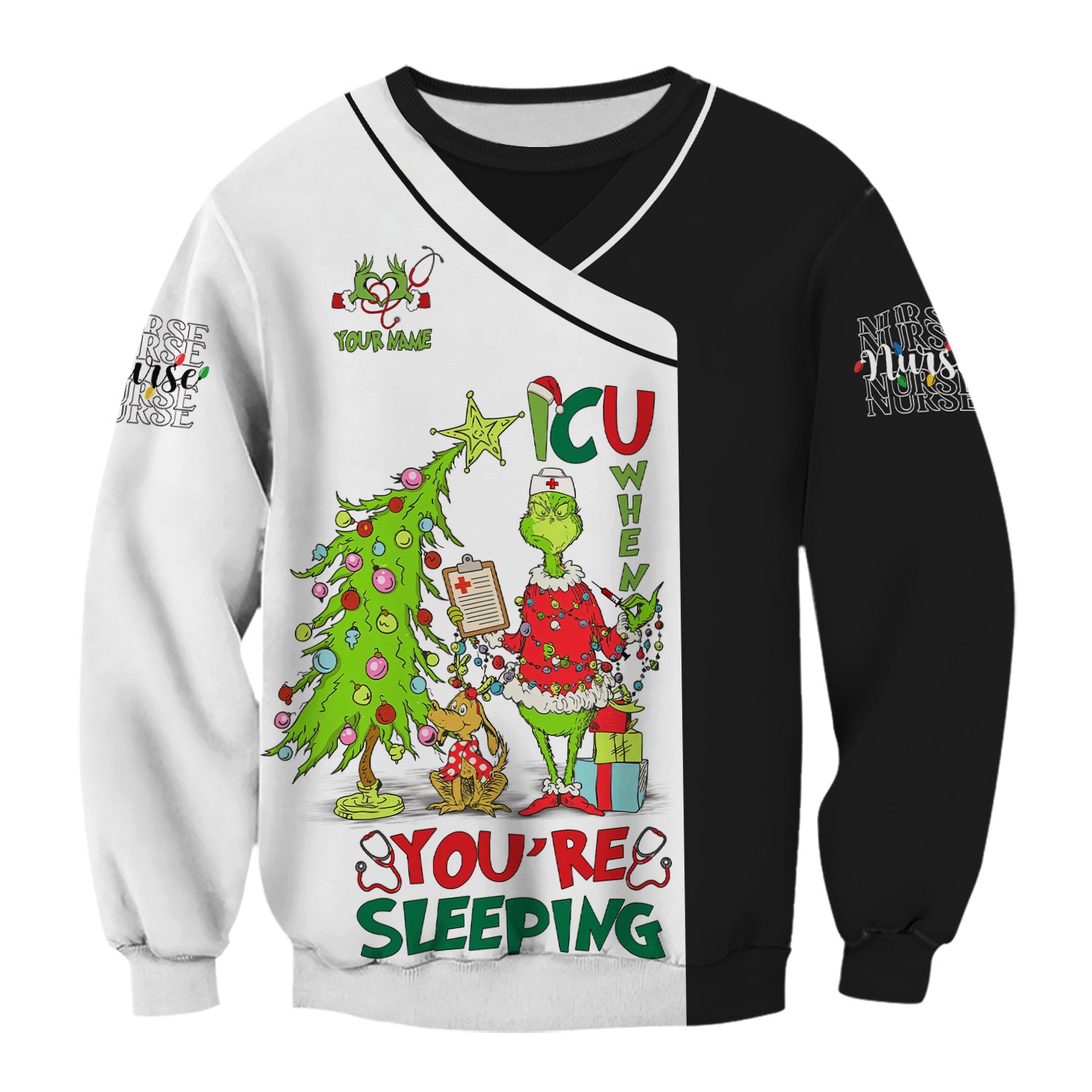 Personalized Grinch Nurse Scrub Top - Funny ICU When You’re Sleeping Medical Shirt - Healthcare Worker Gift